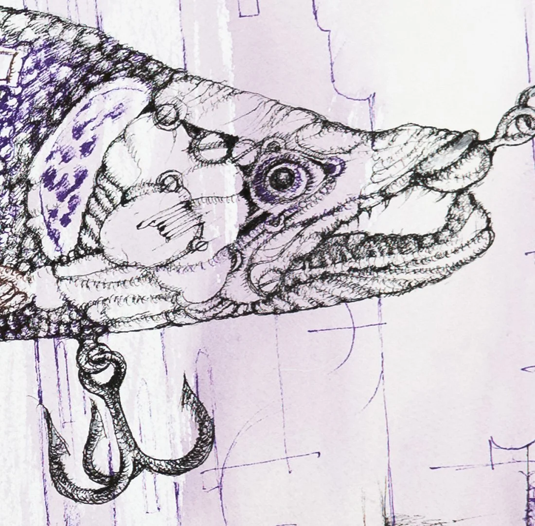 Fishing in the High Renaissance Florence. Ink on paper, 76x56cm, 2022. Available.