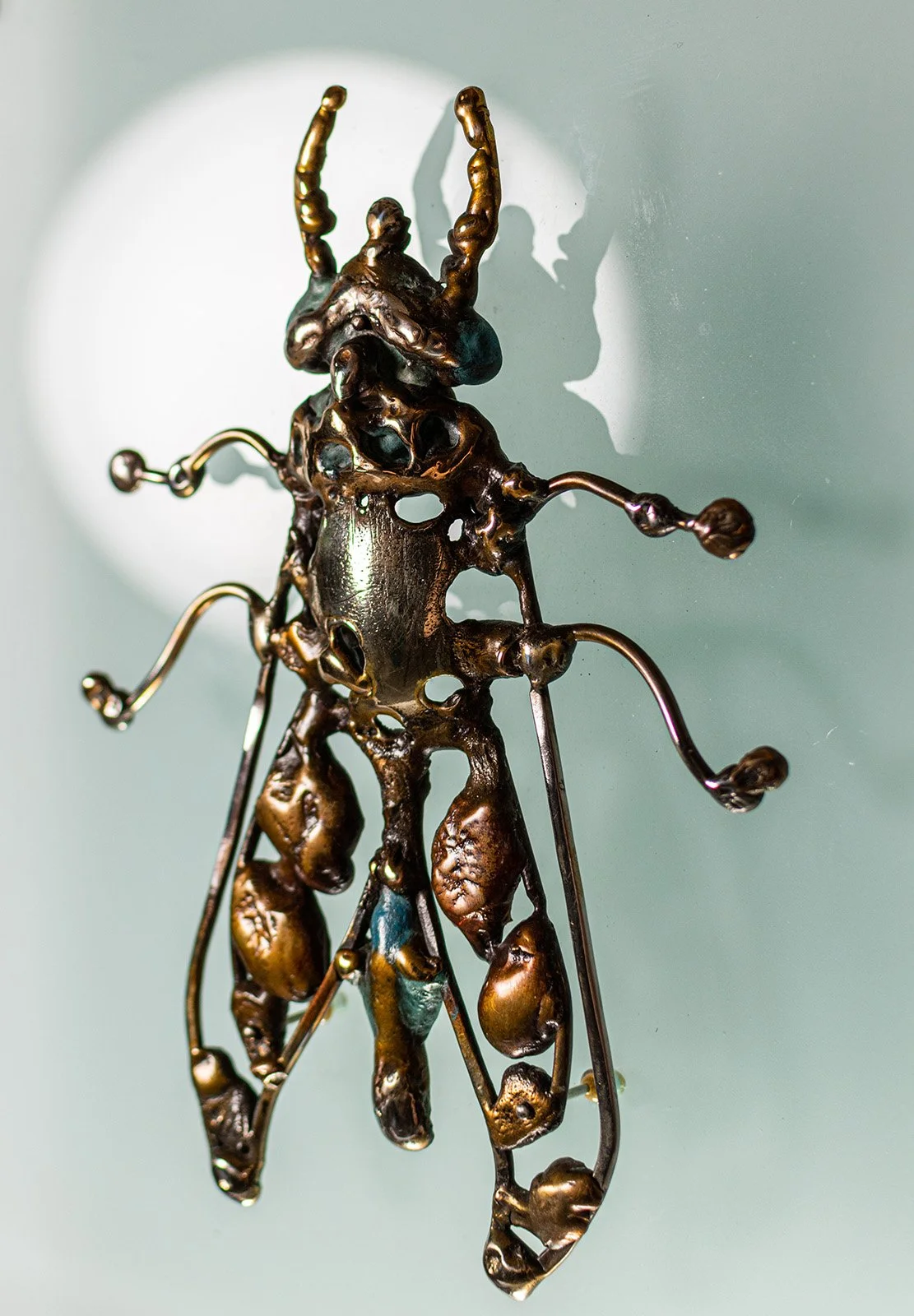 Blue Fly. 2007. Patinated bronze, brass, silver, stainless steel, glass. 33 x 38 cm. Available.
