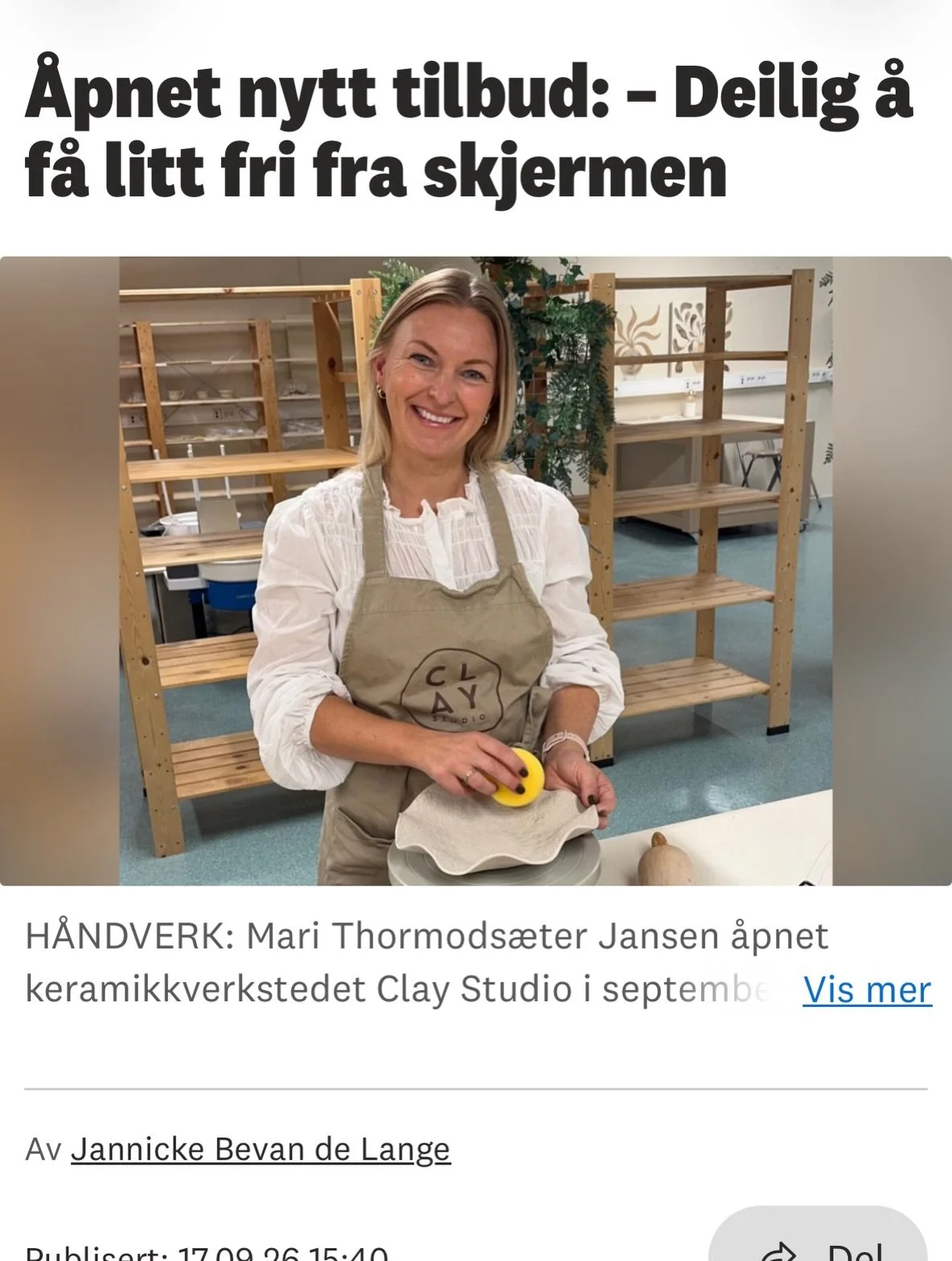 Moro at saken om Clay Studio l&aring; p&aring; forsiden til @ostlandetsblad sin nettavis i g&aring;r 🤎 

#&oslash;b #&oslash;stlandetsblad #keramikkstudio #keramikkverksted #keramikk