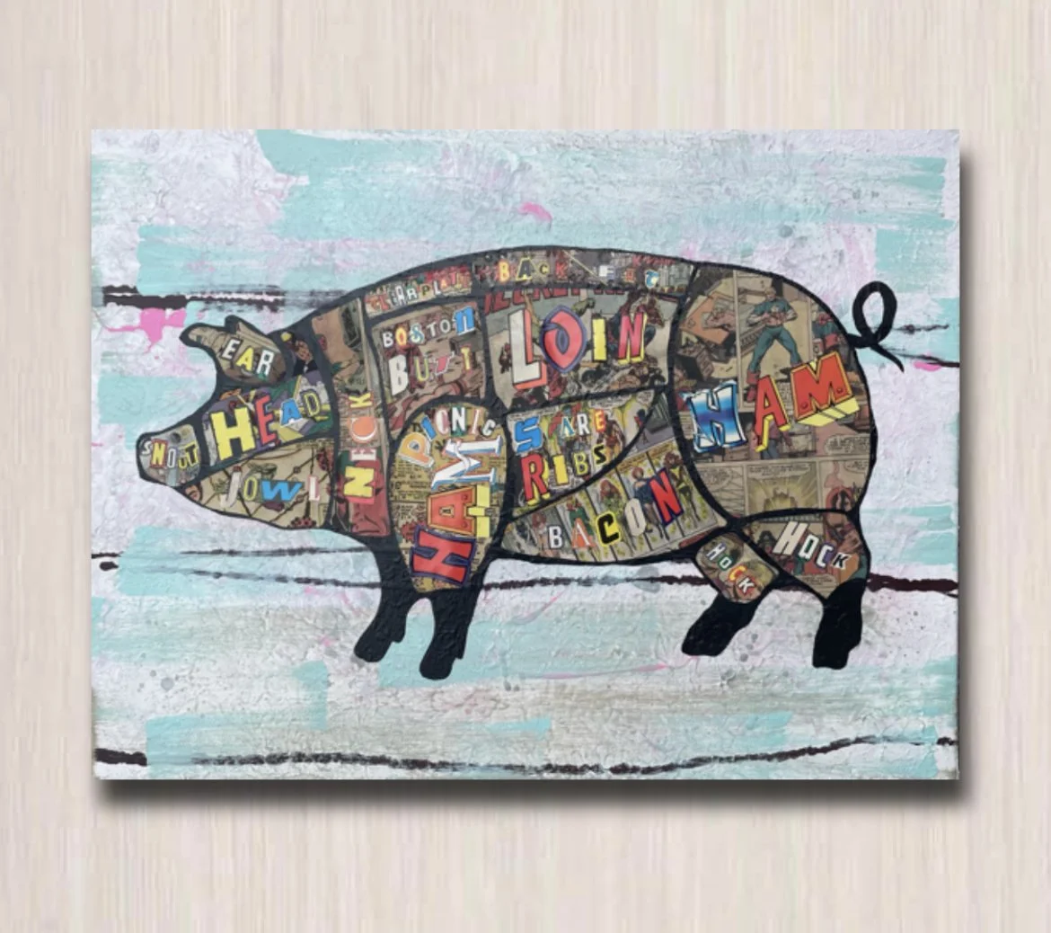 Pork / 2021 / 24" x 18" Mixed Media on canvas. In a private collection.