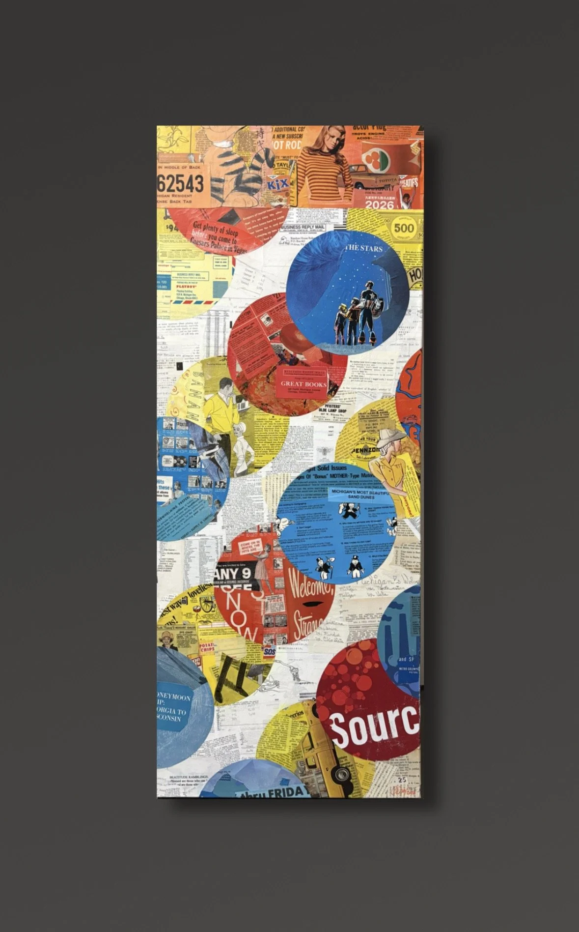 Push Up.  16" x 40" Collage on canvas.