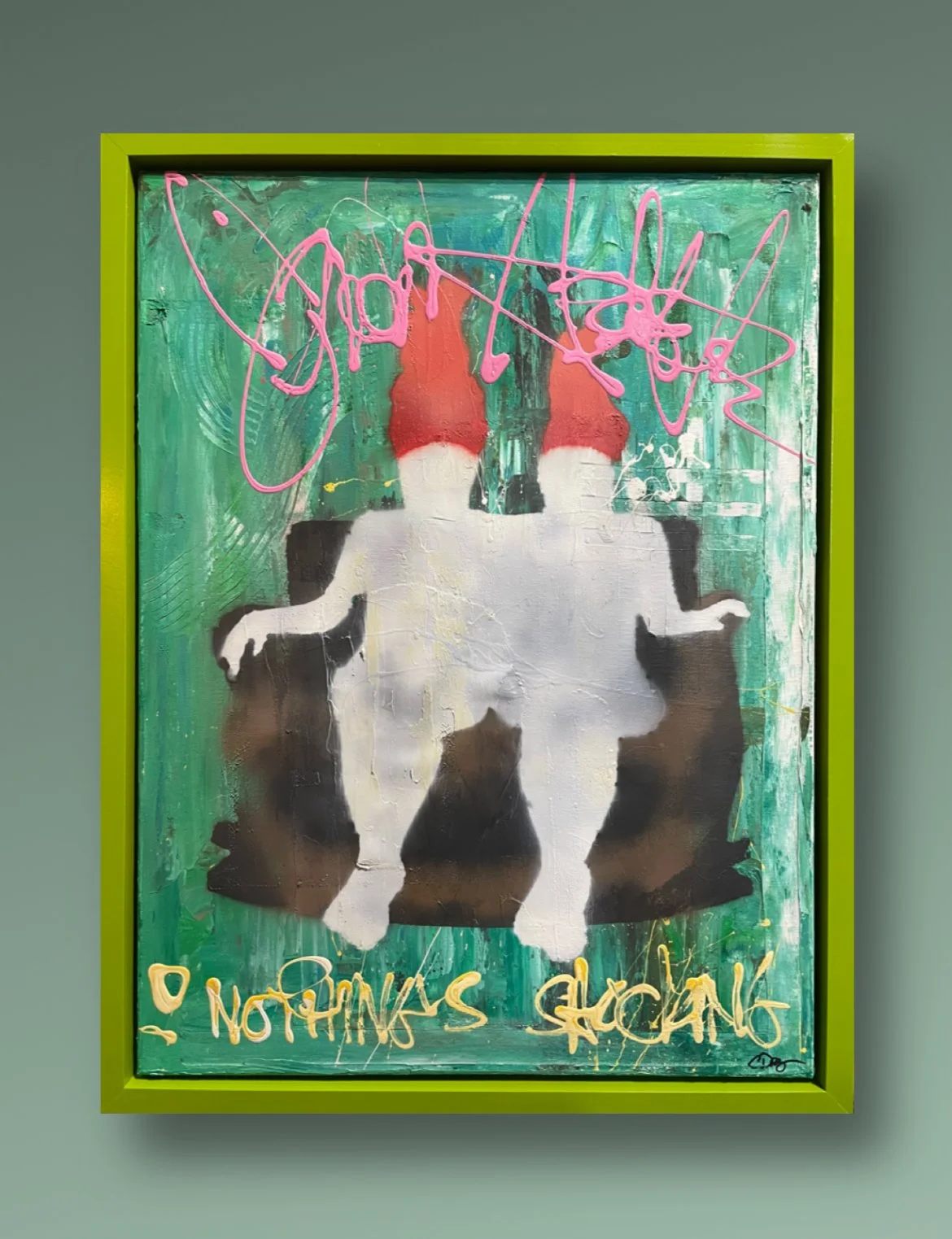 Nothing's Shocking / 2024 / 18" x 24" Acrylic and Spray Paint on canvas, in custom frame.
