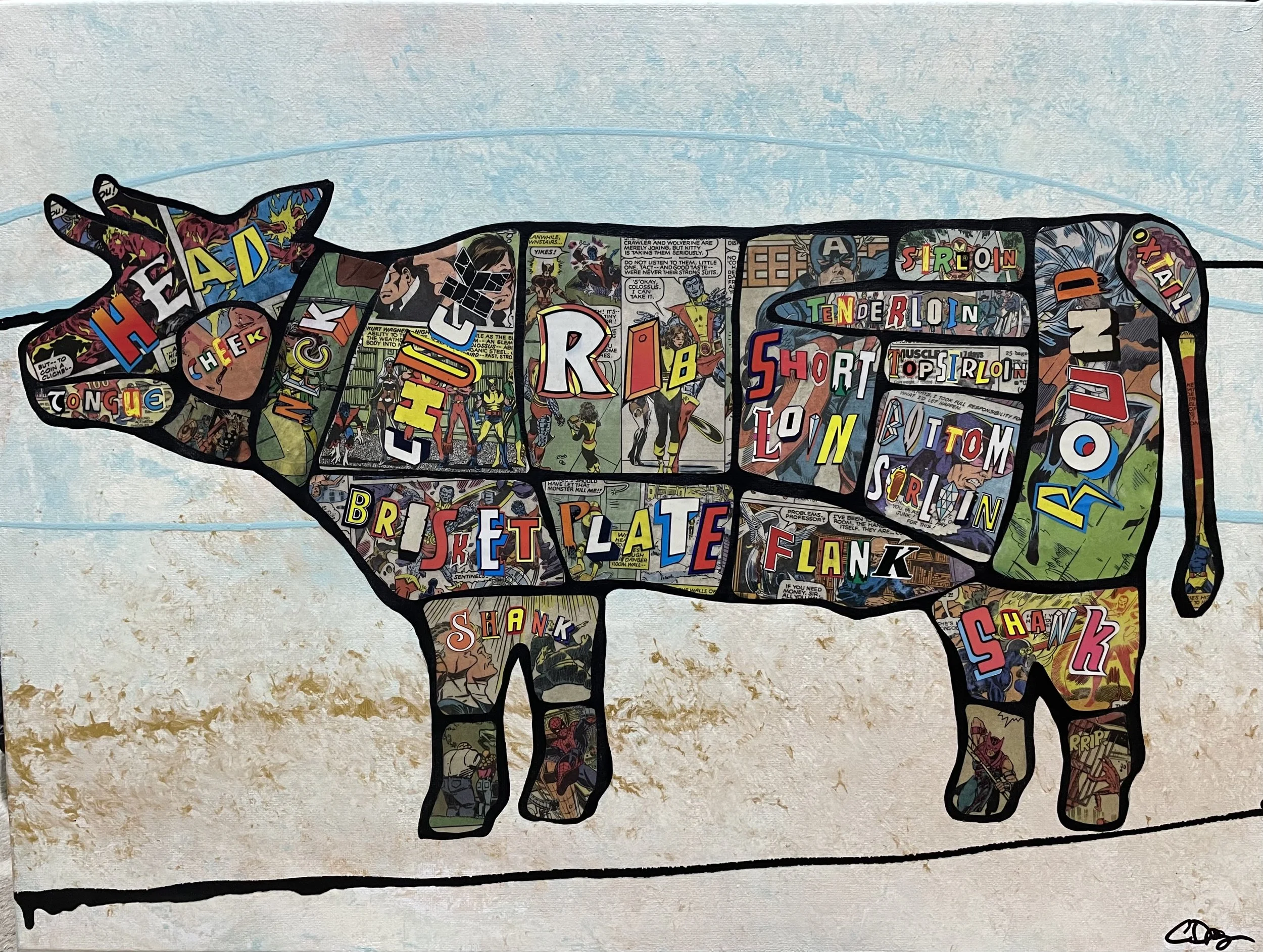 Beef / 2021 / 24" x 18" Mixed Media on canvas. In a private collection.