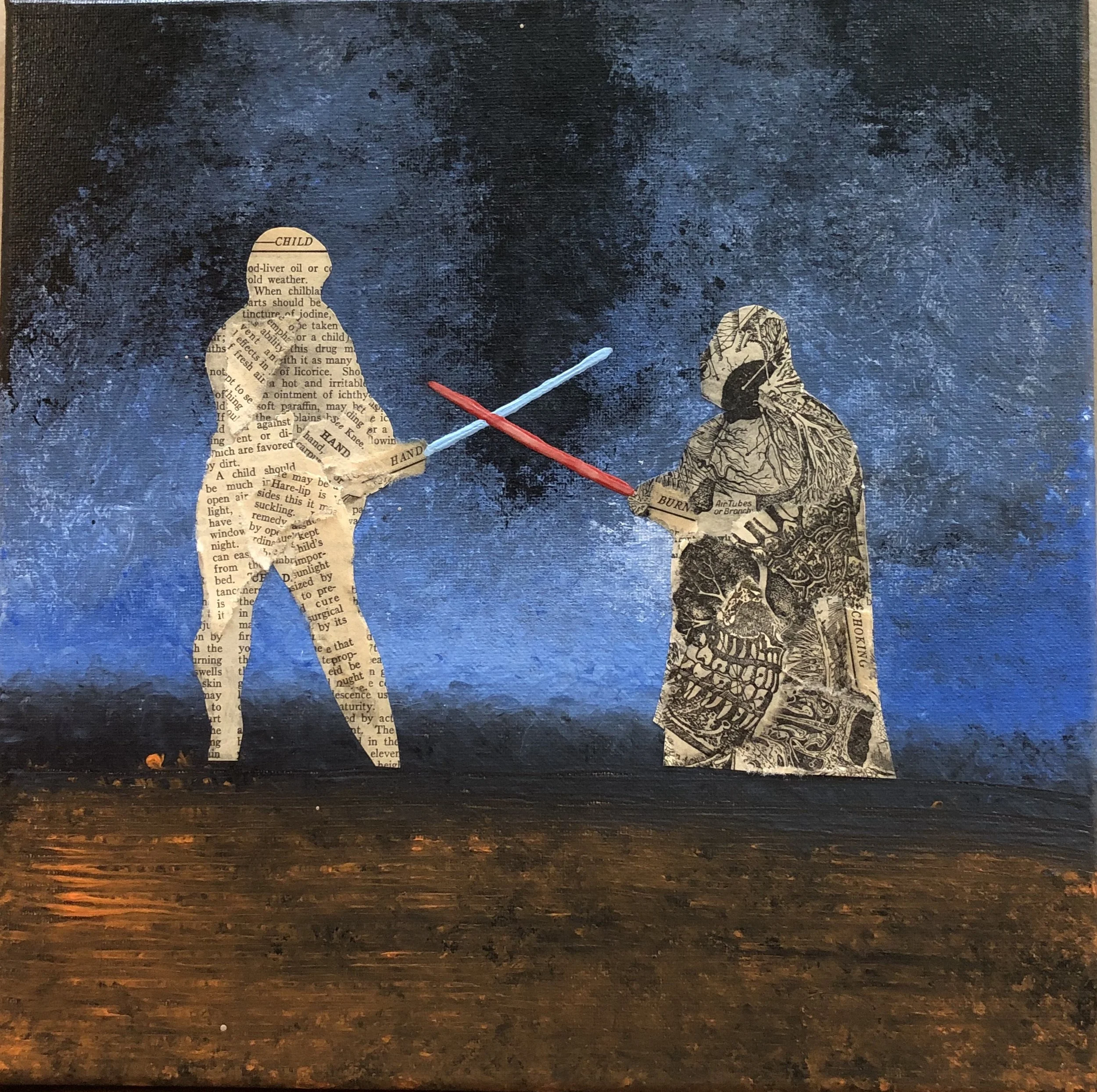 Force / 2020 / 14" x 14" Collage and watercolor on canvas.