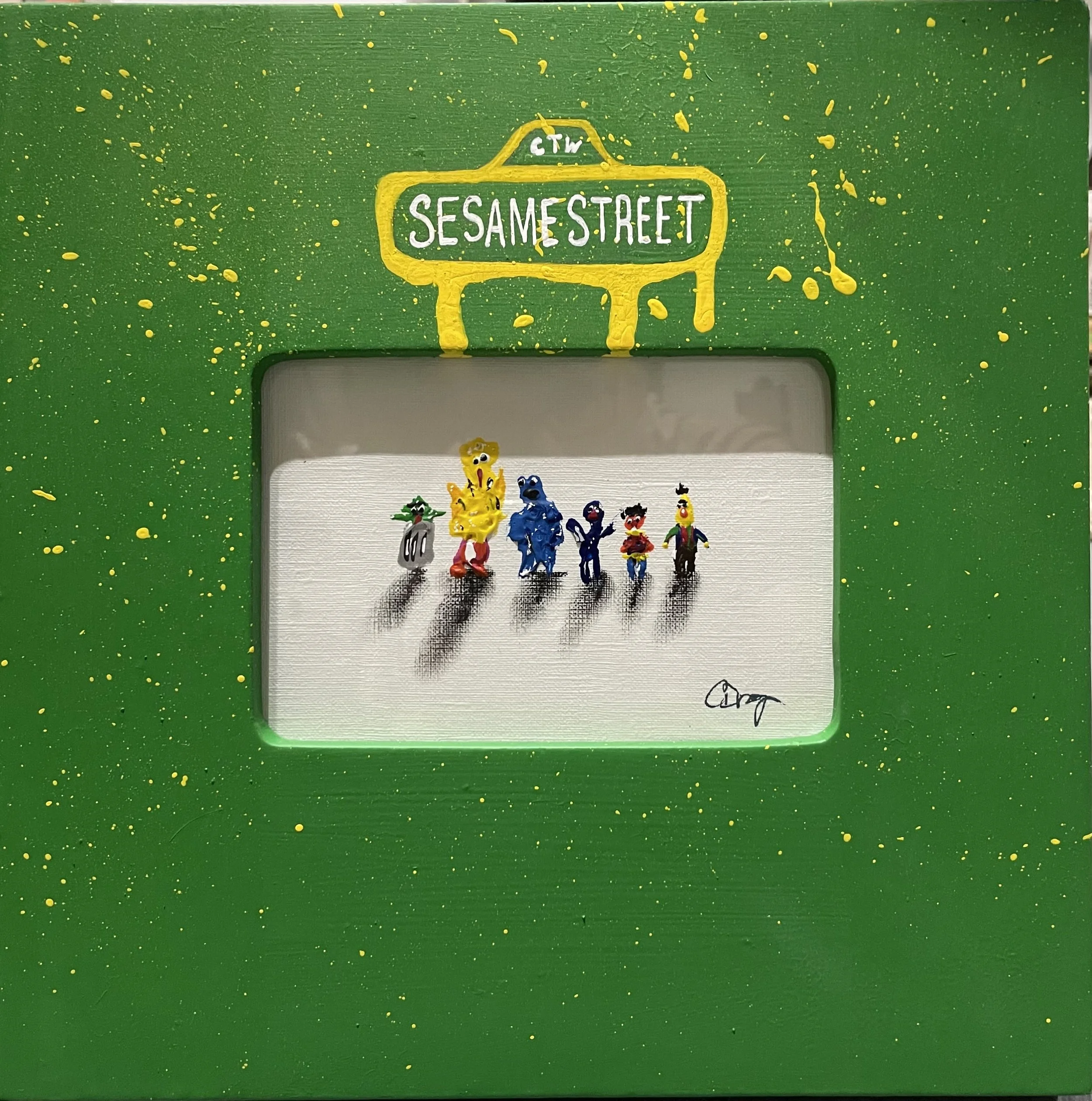 Tell Them How To Get To Sesame Street / 2022 / 6" x 4" Acrylic on paper in custom frame. In a private collection.
