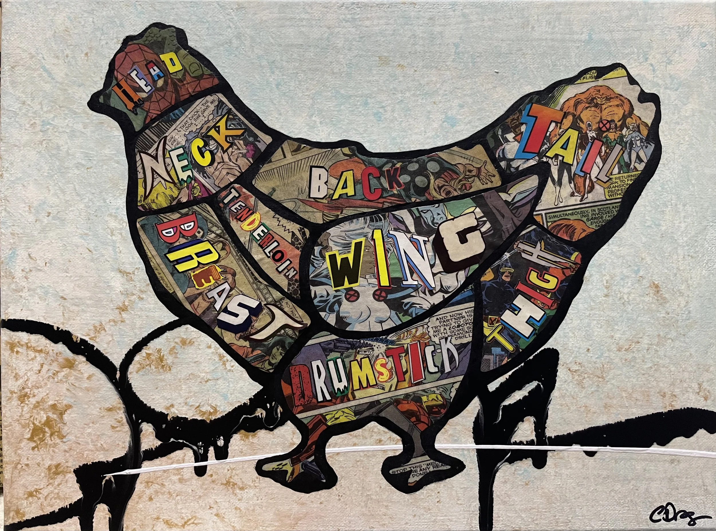Poultry / 2021 / 20" x 16" Mixed Media on canvas. In a private collection.