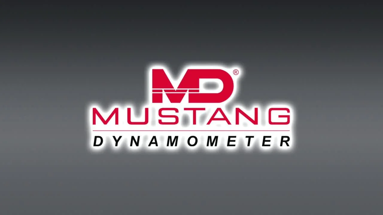 Logo of MD Mustang Dynamometer with red and black text on a gray background