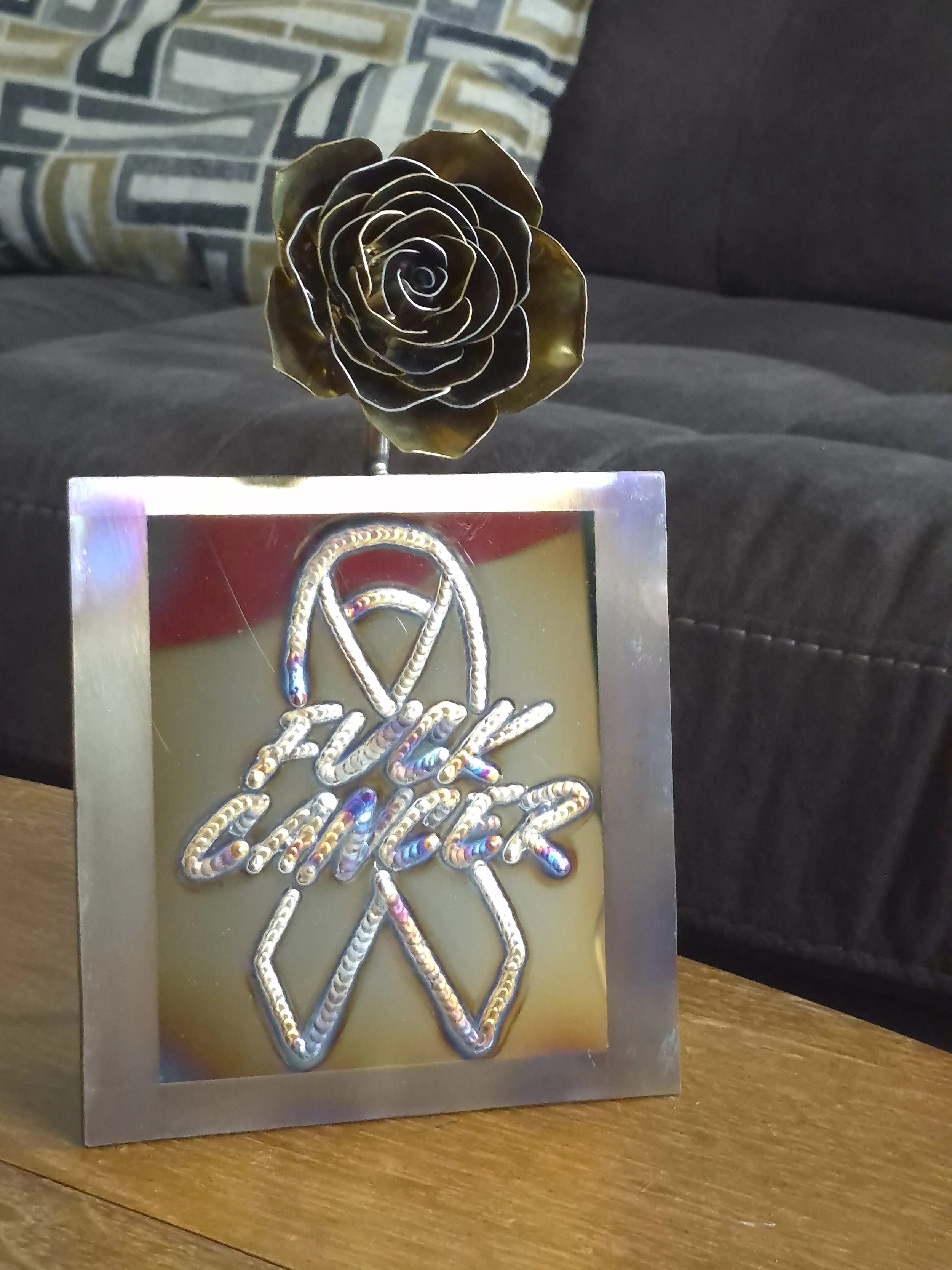 "Fuck cancer" floral sign - handcrafted piece with floral detailing symbolizes strength, resilience, and remembrance. Created in honor of fighters, survivors and loved ones affected by cancer.

| Price:  $200 | Quantity in stock: 1