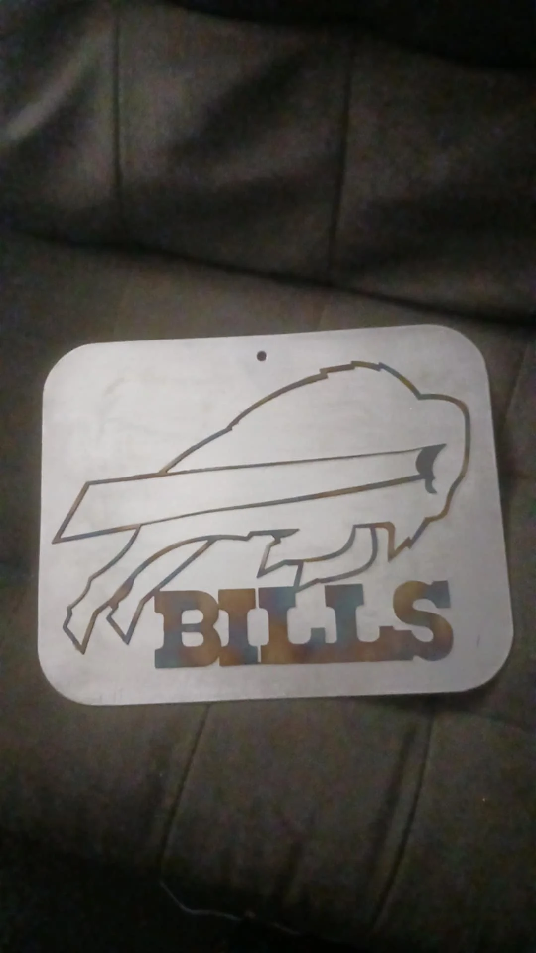 Show your Mafia pride with this handcrafted metal sign feature a football-inspired design that's perfect for your game room, bar, garage or anywhere you want to represent your home team. | Price: $60 | Quantity in stock: 1