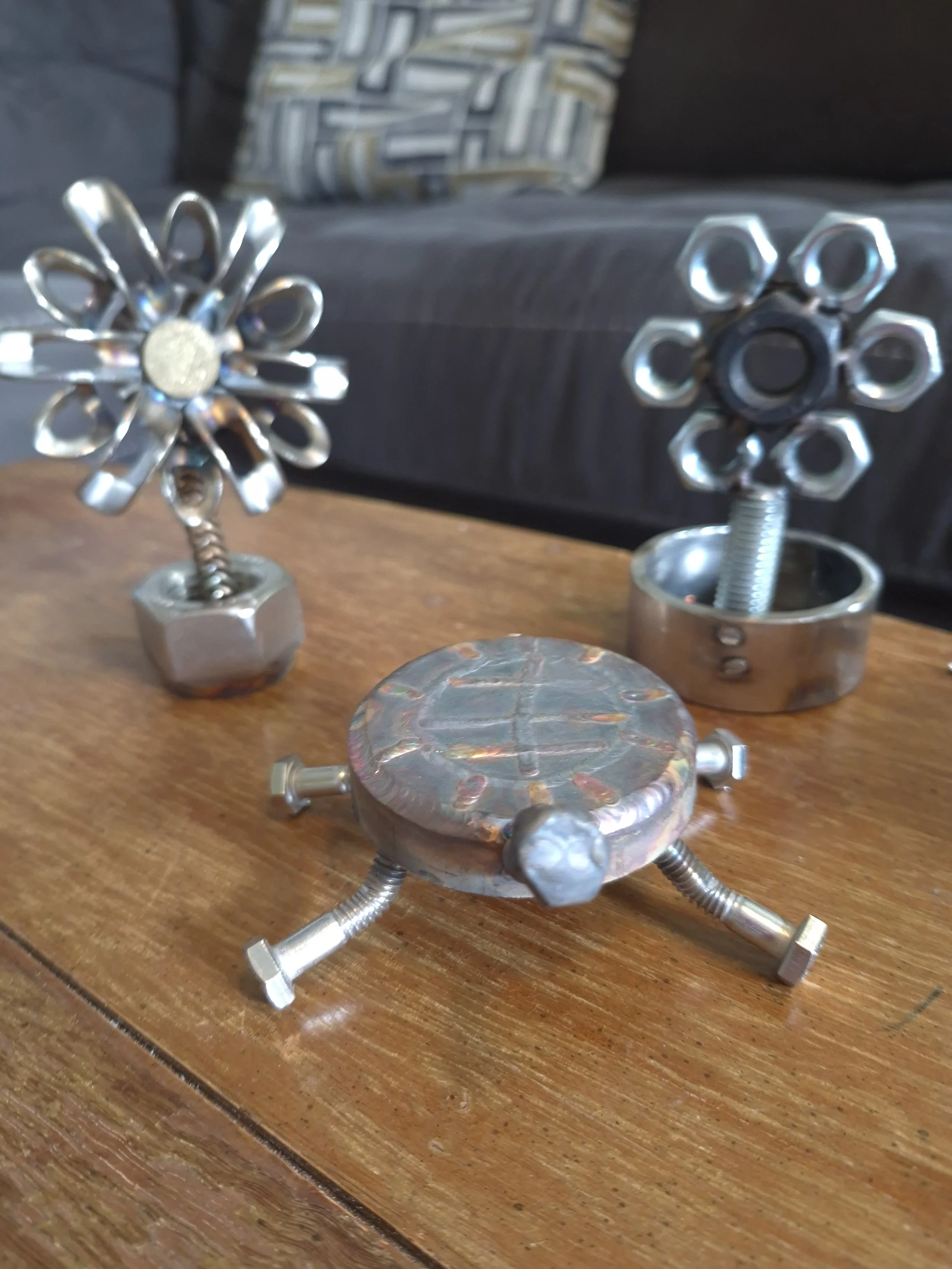 Floral Garden Set - Handcrafted floral decor made from repurposed metal. Turtle not included. | Price for flowers: $5 & $10 |