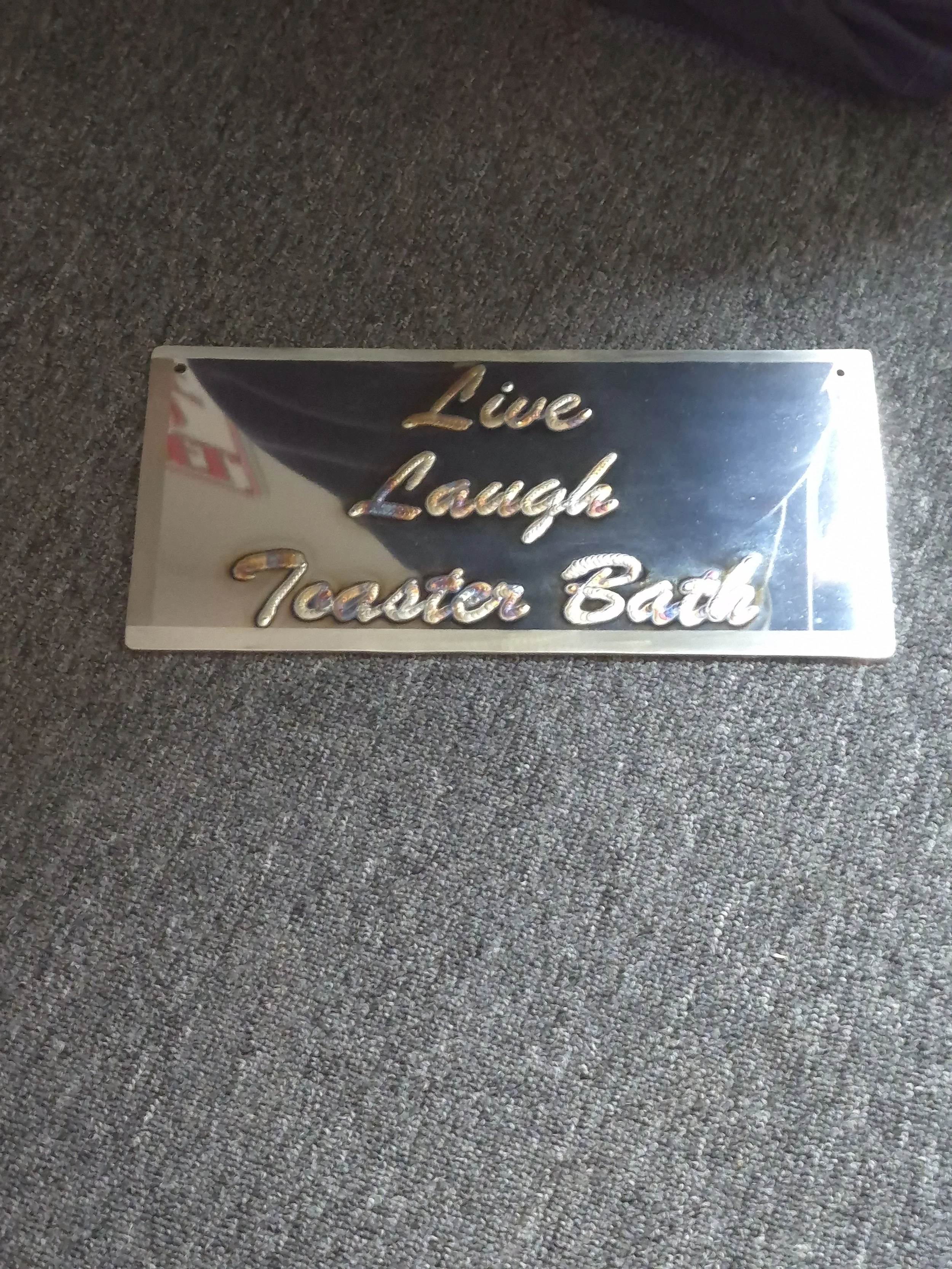 Live, Laugh, Toaster Bath Sign - For those with a darker sense of humor, this handcrafted sign adds personality and sarcasm to any space. A hilarious conversation piece for home, bar, garage, or anywhere for that friend who loves unhinged humor. | Pr