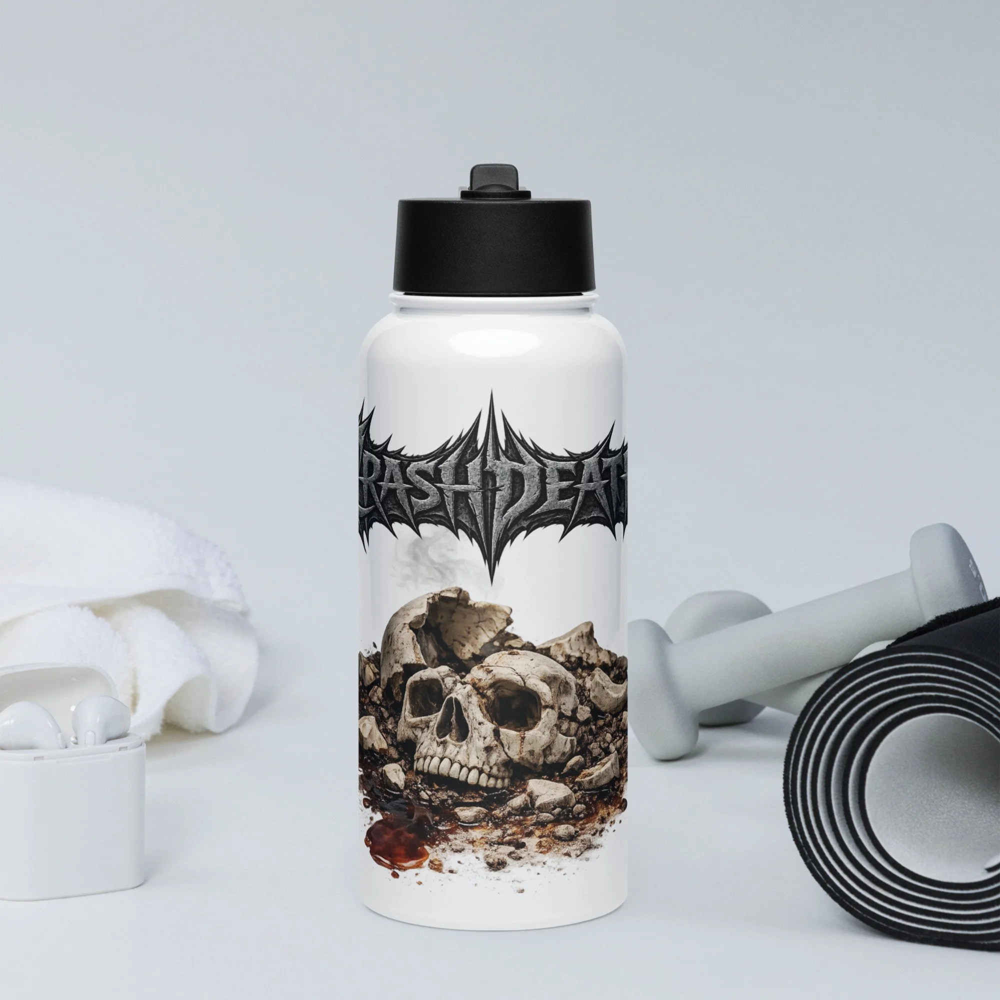 Crashdeath Stainless steel water bottle with a straw lid
