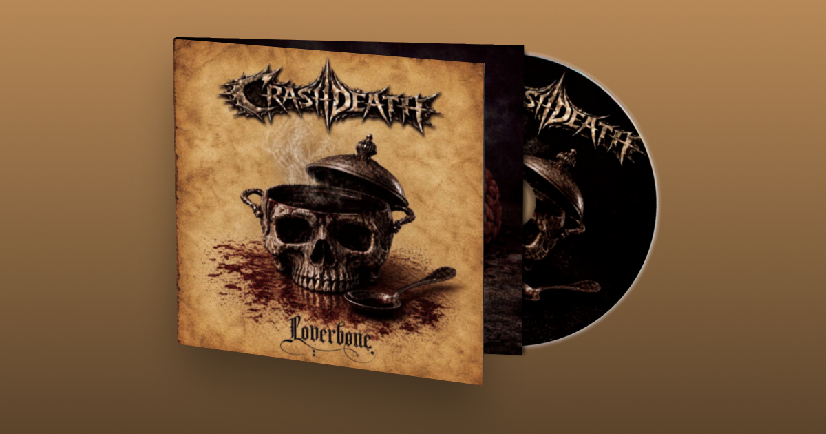 Album cover with a skull and bloodstains, titled 'Loverbone,' featuring the band name 'Crash Death' at the top.
