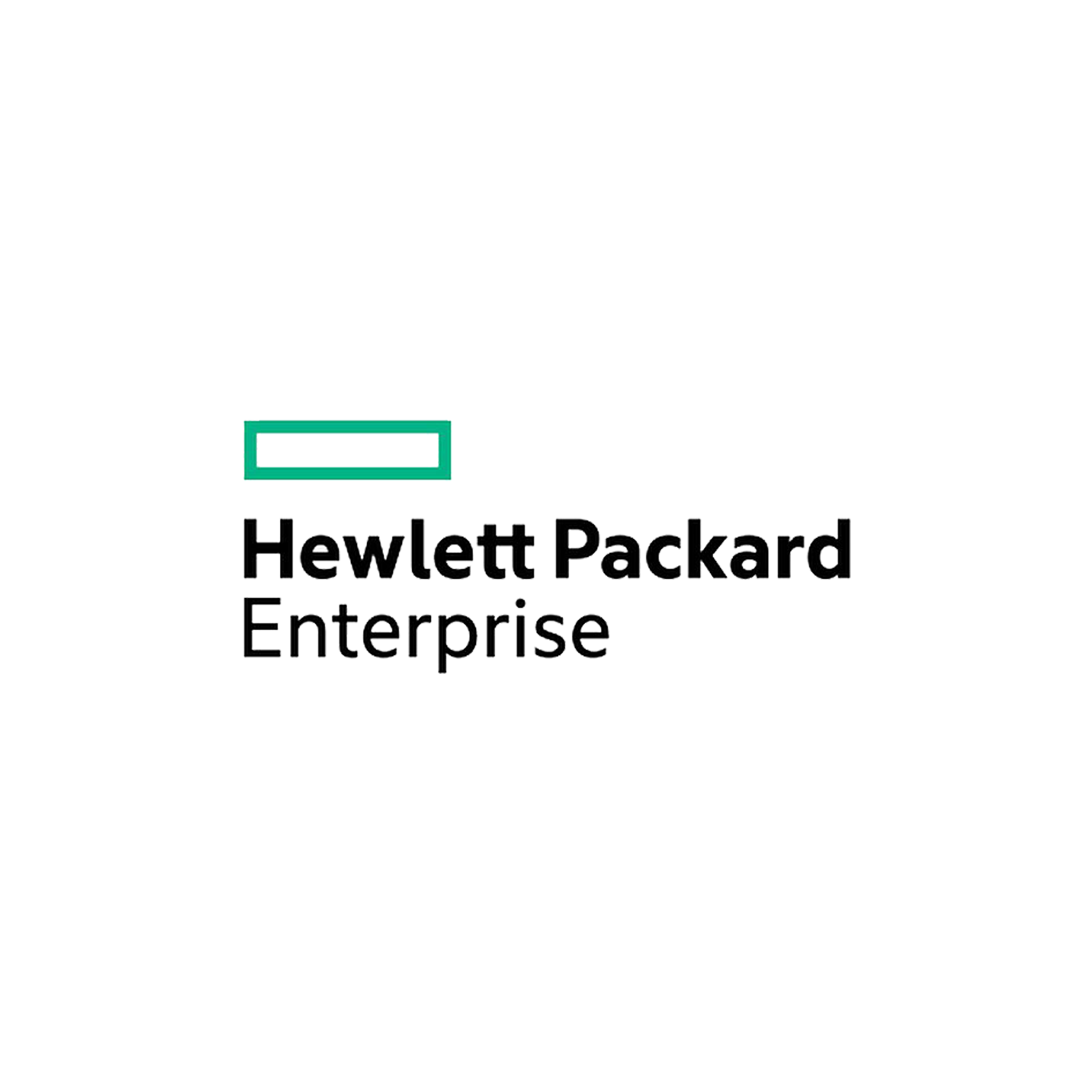Hewlett Packard Enterprise logo with a teal rectangular outline to the left of the company's name.