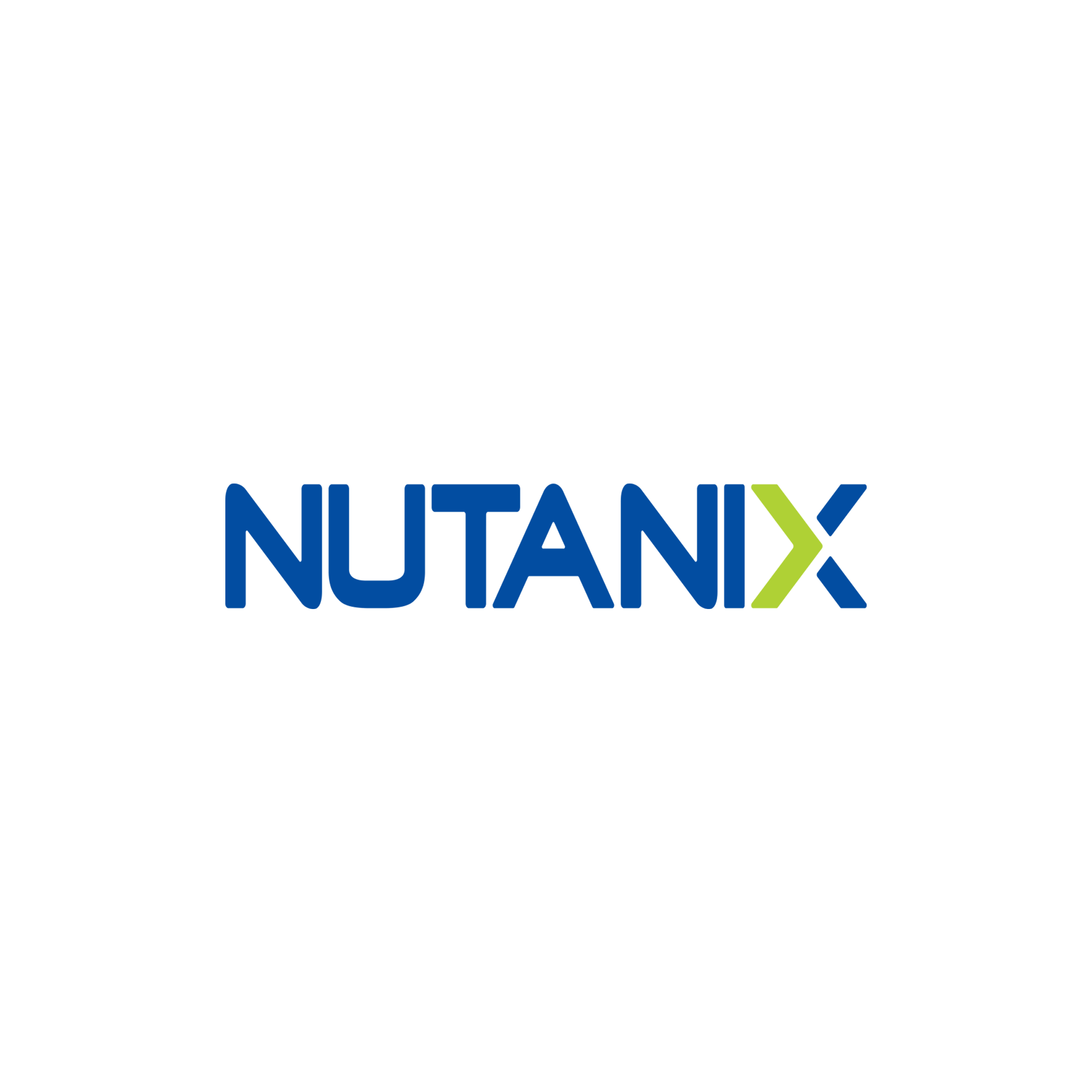 Nutanix company logo in blue and green text on a white background.
