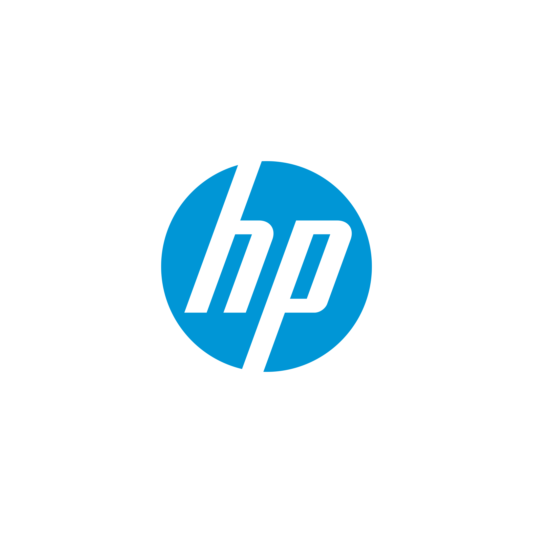 HP logo with blue circle and white text