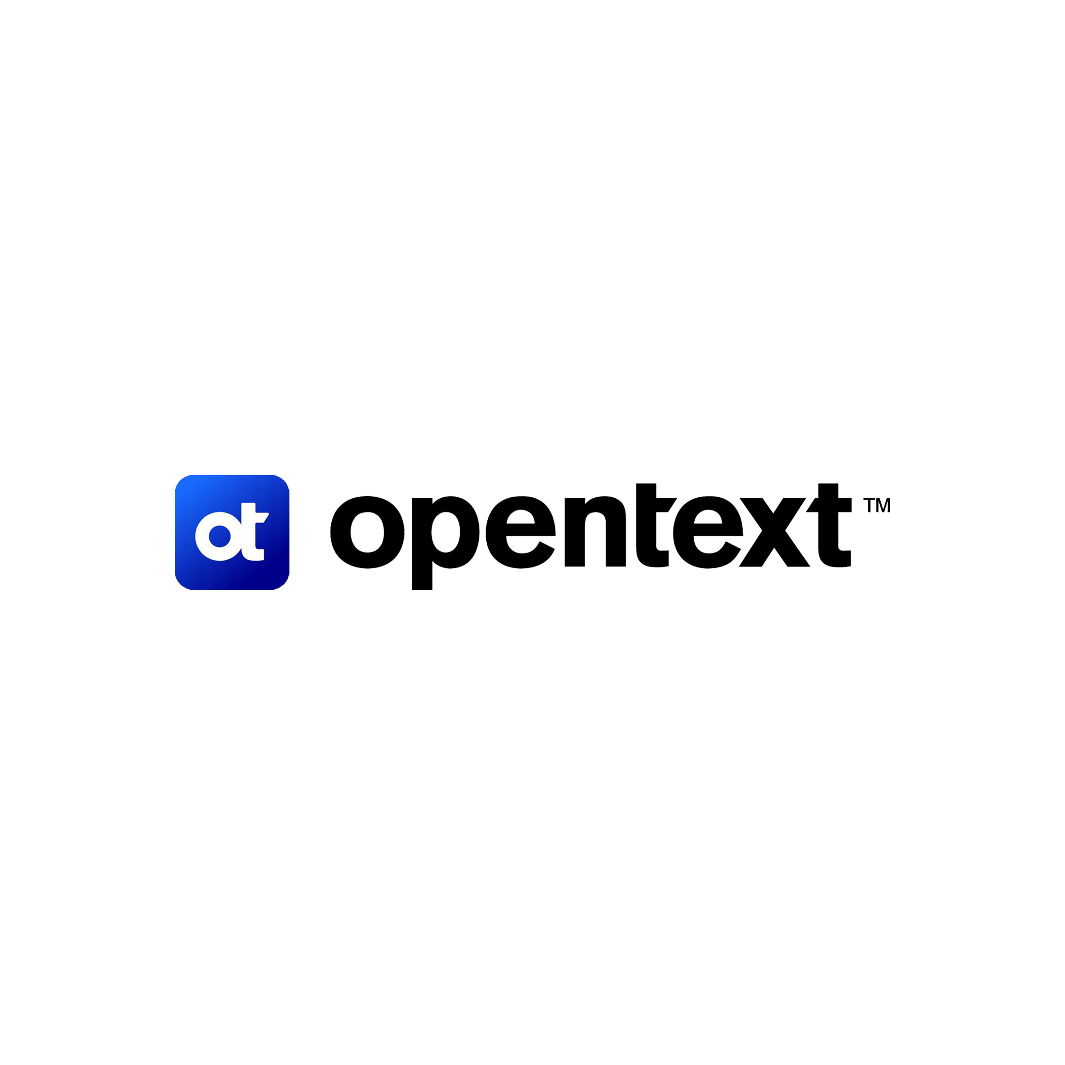 The logo of OpenText, featuring a blue square with a lowercase white 'a' and a white dot, followed by the text 'opentext' in bold black letters.