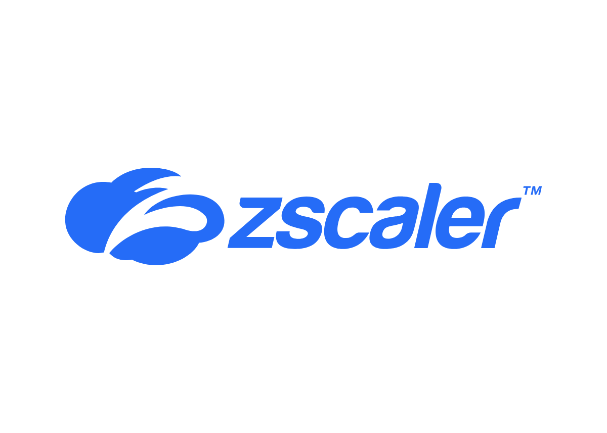 Zscaler company logo in blue with a cloud graphic and the word 'Zscaler' on a black background.