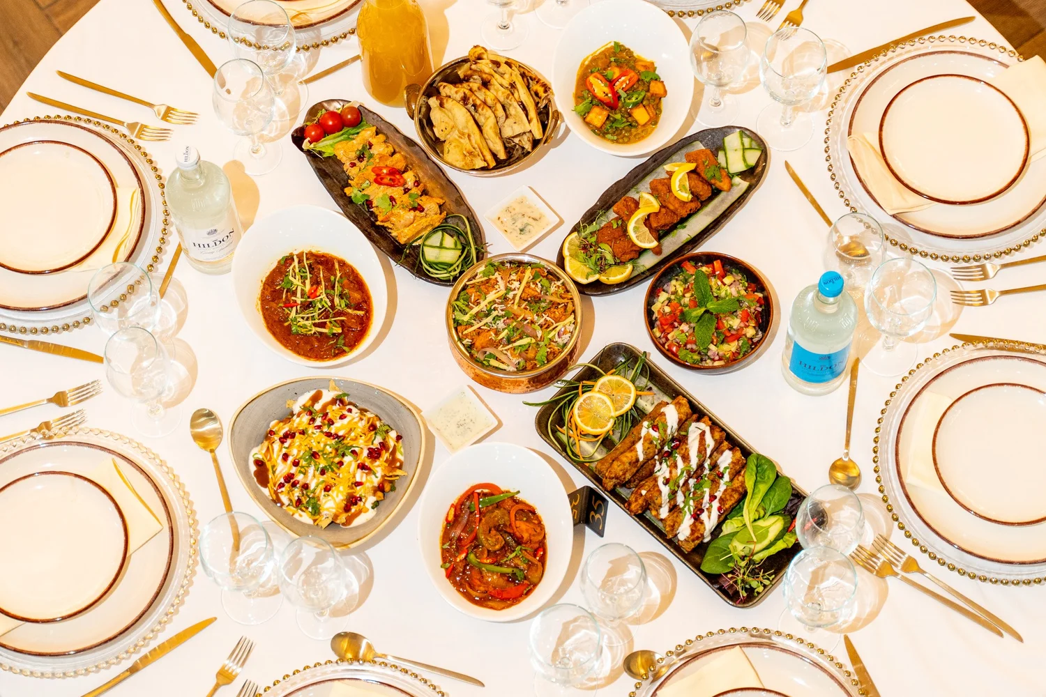 Reception table laid with a selection of catered dishes