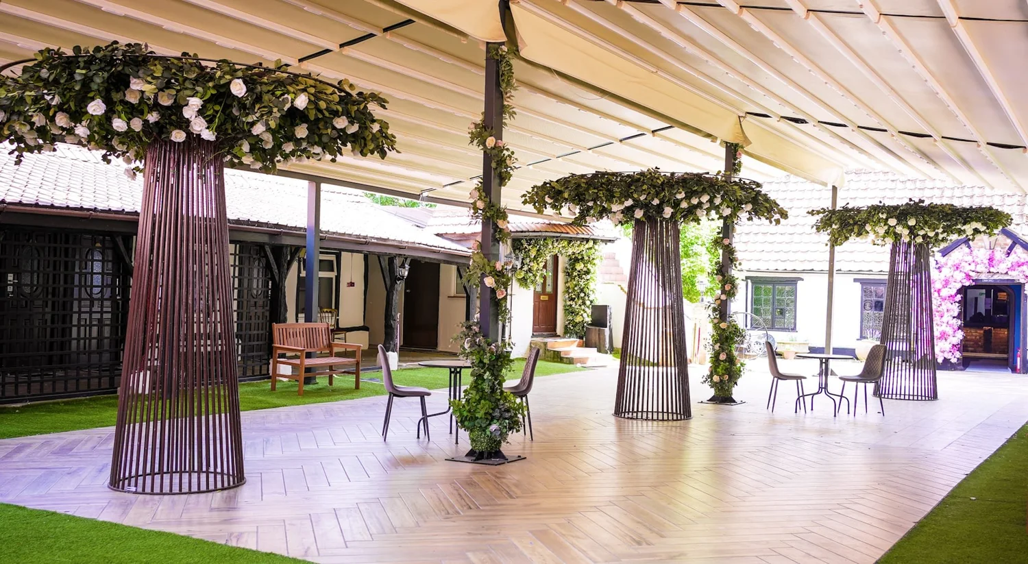 Covered garden terrace at The Courtyard