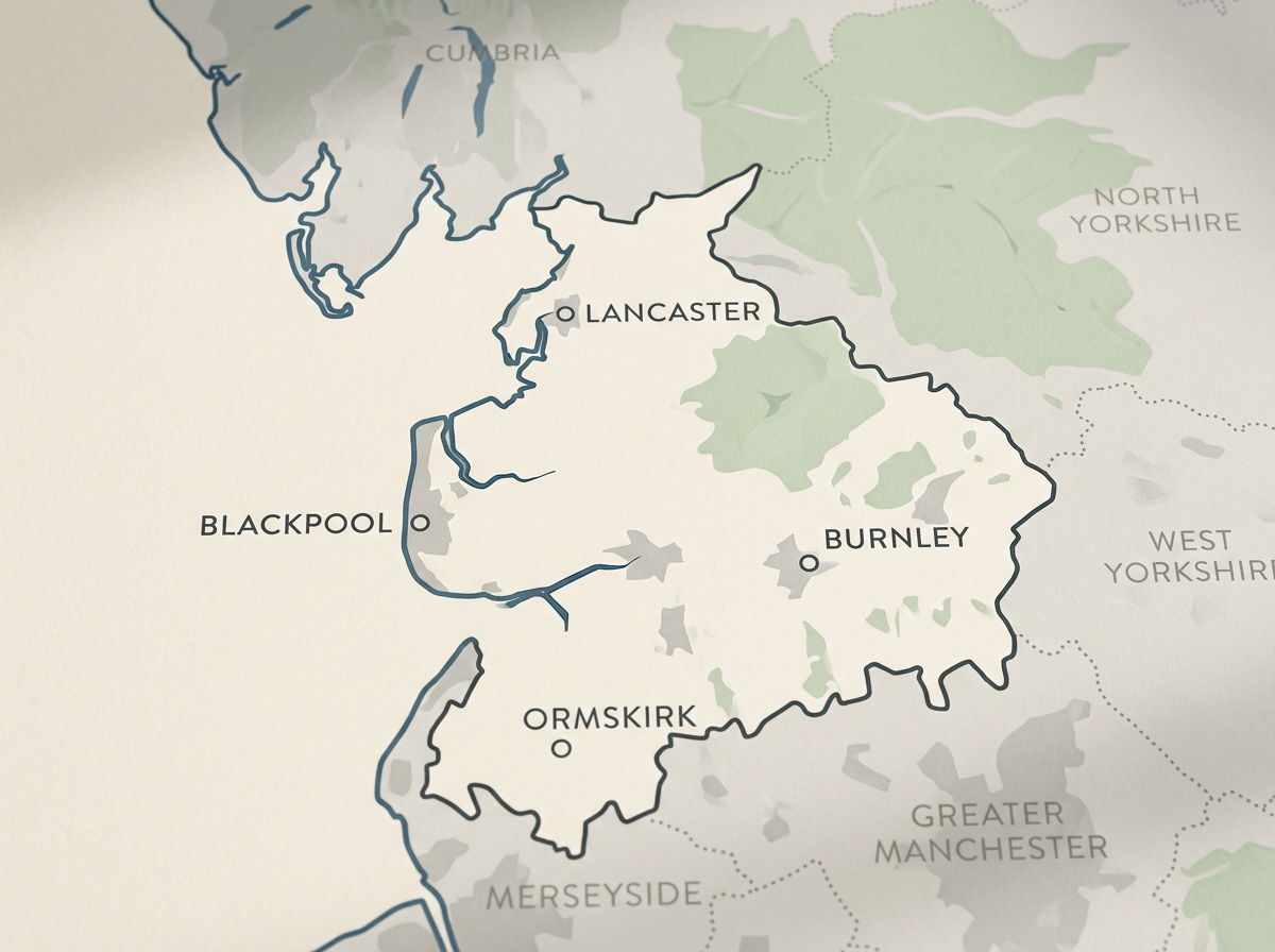 Map showing Beehive Dyslexia assessment coverage across Lancashire, from Lancaster to Ormskirk, including Blackburn, Preston, Burnley and Blackpool.
