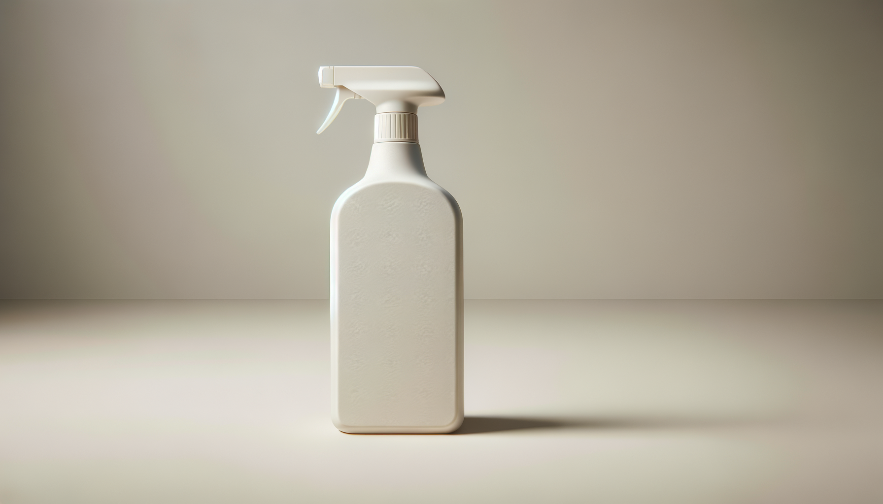 A plain white spray bottle with a trigger spray nozzle on a neutral background.