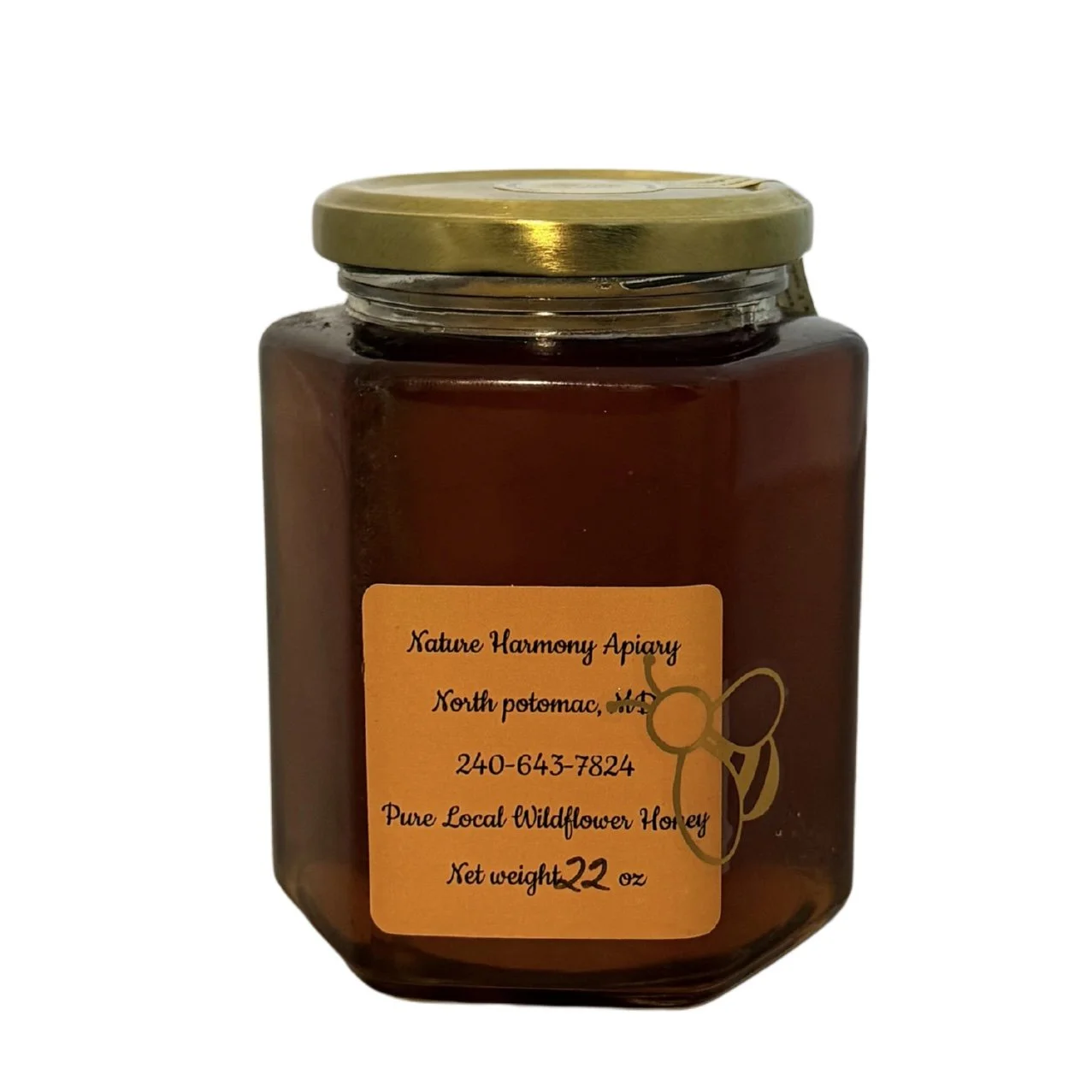 22 oz Raw Local Honey – Hex Glass Jar 🍯
