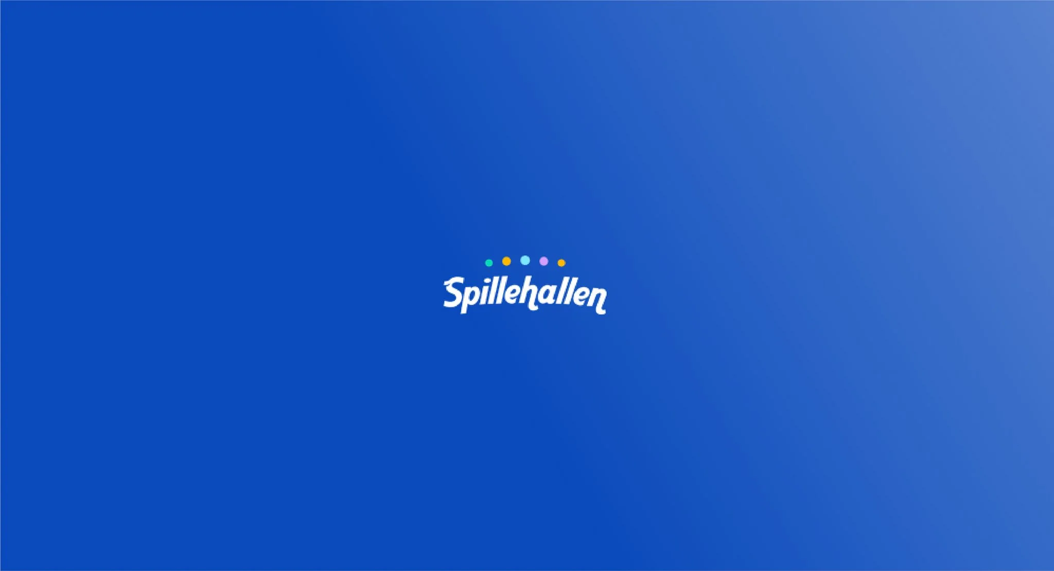 Spillehallen logo on a blue gradient background.