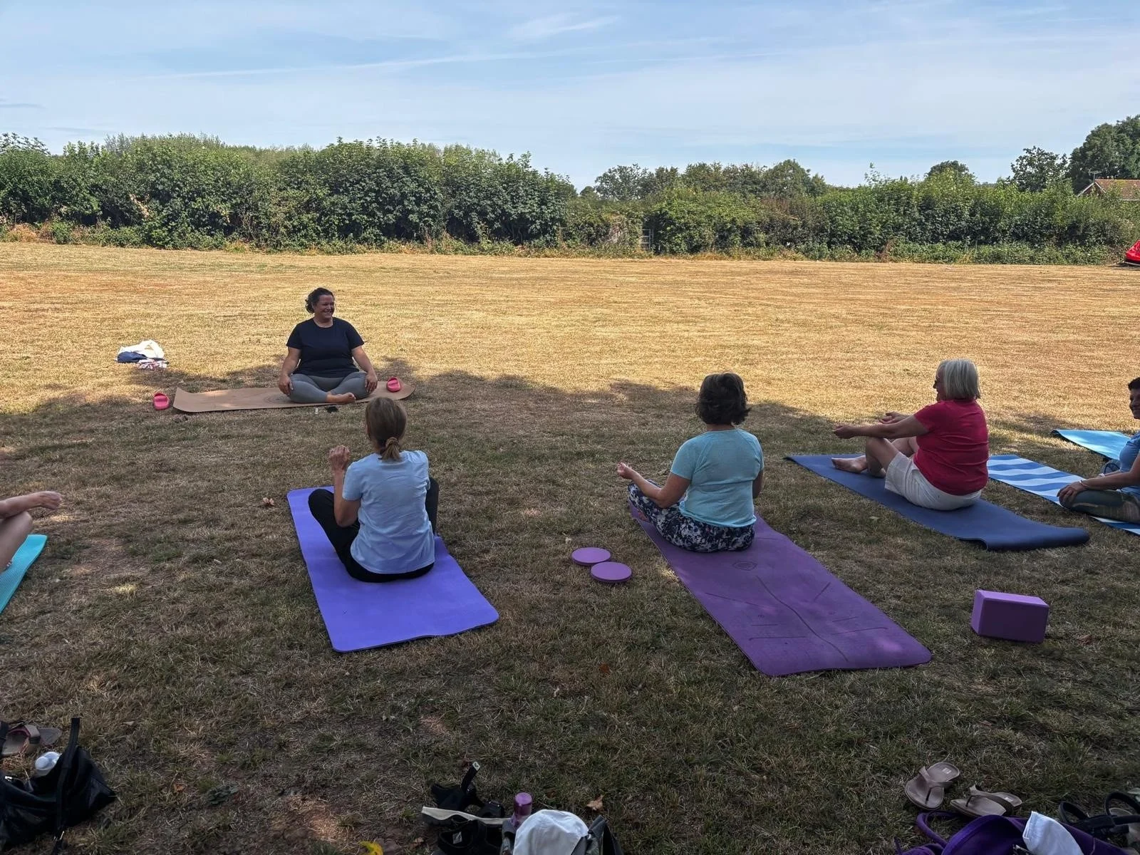 Well the weather certainly isn't as sunny or warm as when this pic was taken, but the forecast is dry for tomorrow morning and #outdooryoga at Churchill is planned to go ahead at 10am! 

Looking forward to one more session outdoors before the Autumn 