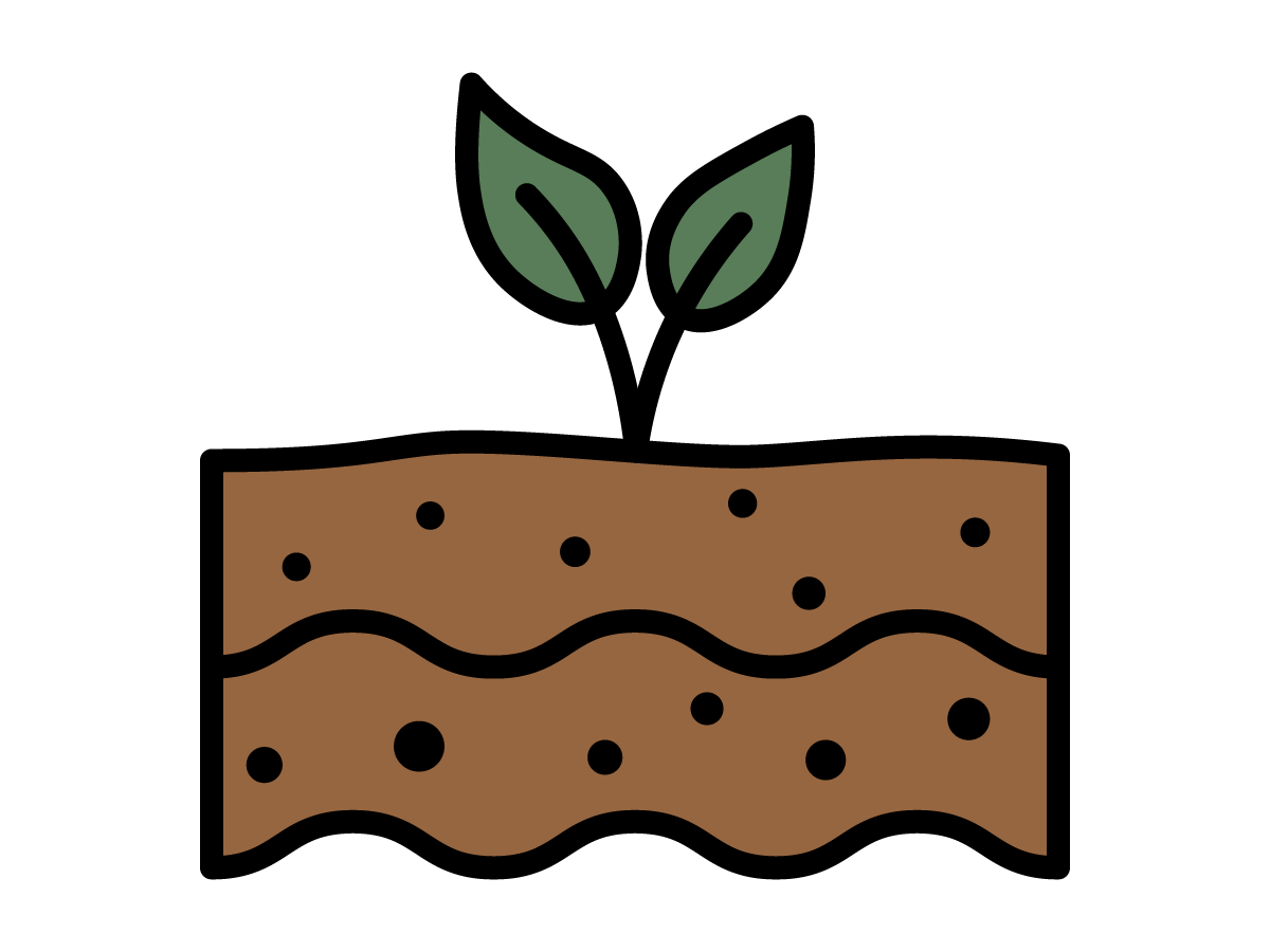 layers of soil with tiny leaf iconography