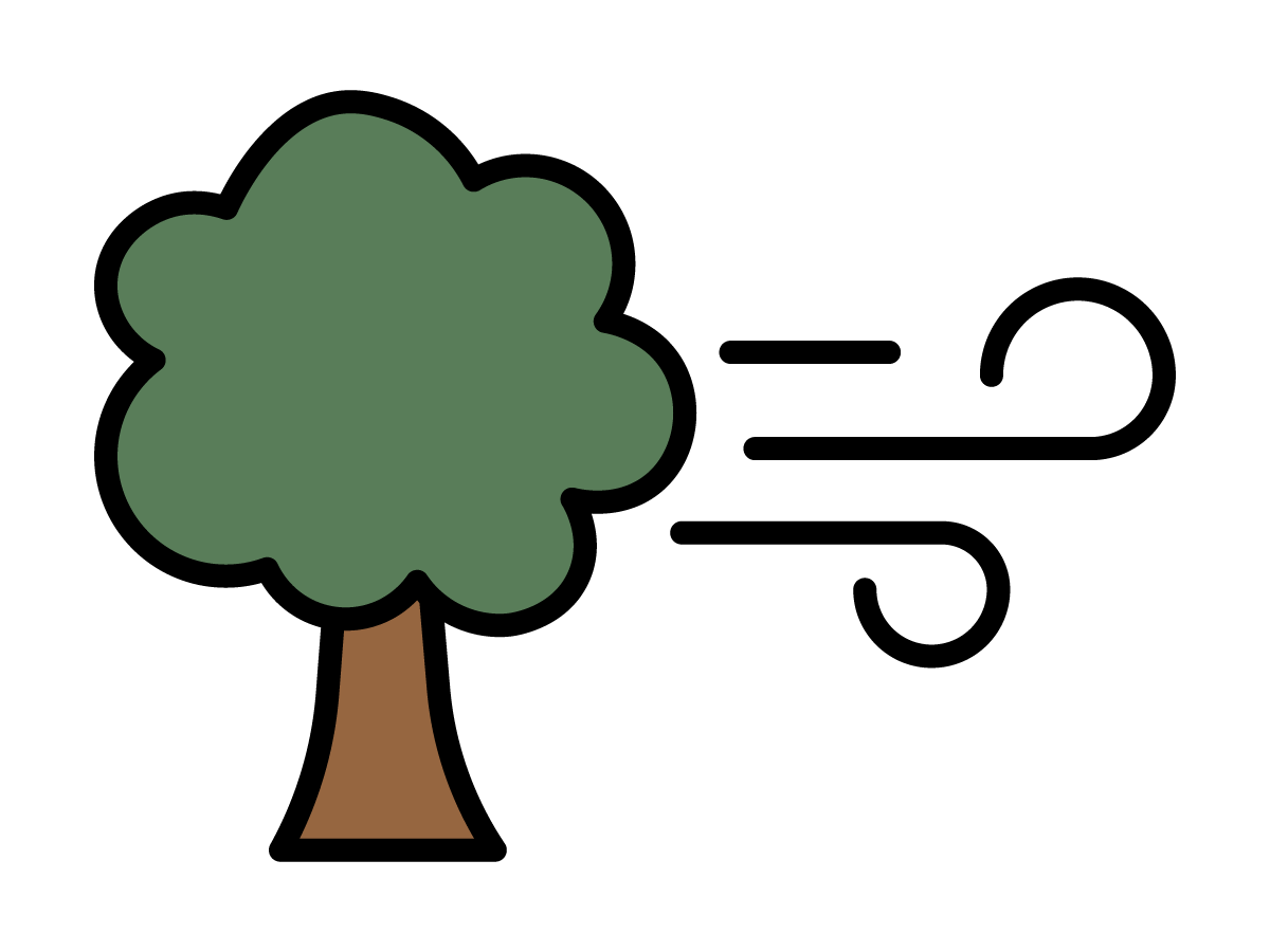 tree with wind gust iconography