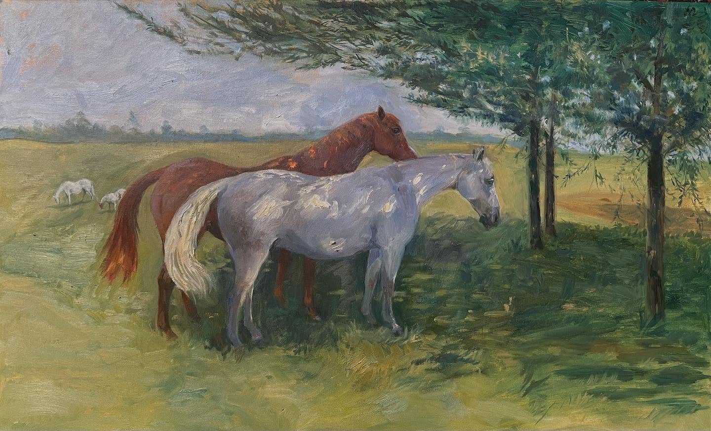 Montie and Mary in the shade of the willow trees #otleyartclub #paintersonline #artistssupportartists #artclubseven