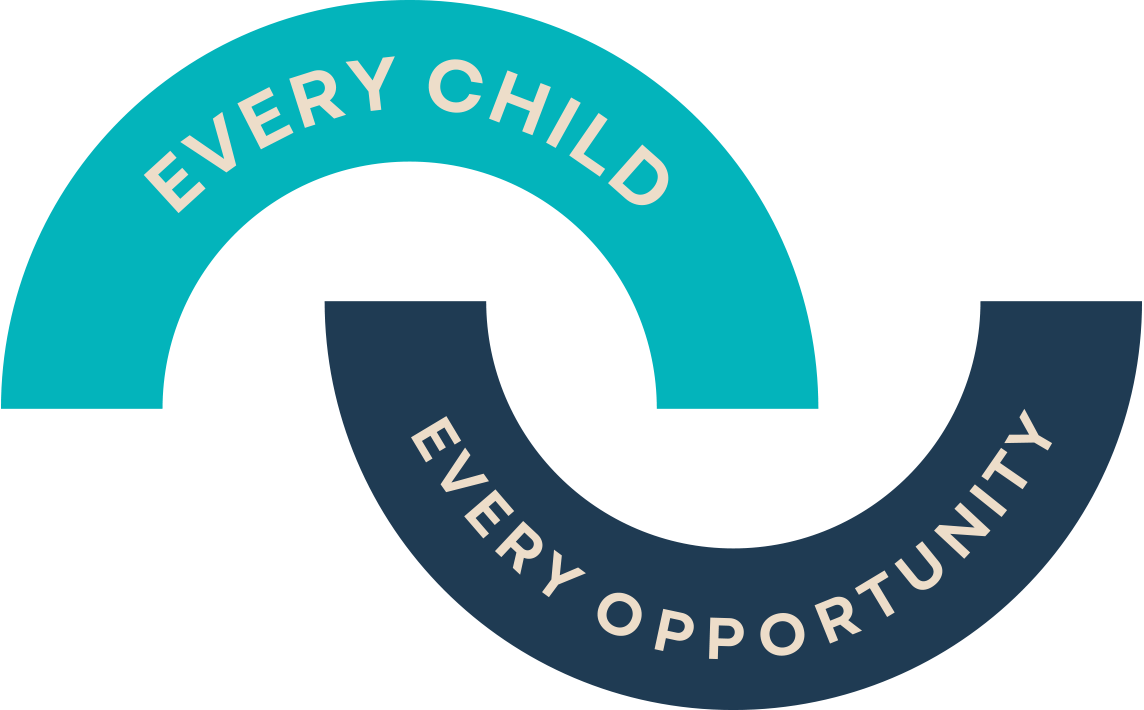 Circular logo with teal and dark blue segments, reading "Every Child" and "Every Opportunity"