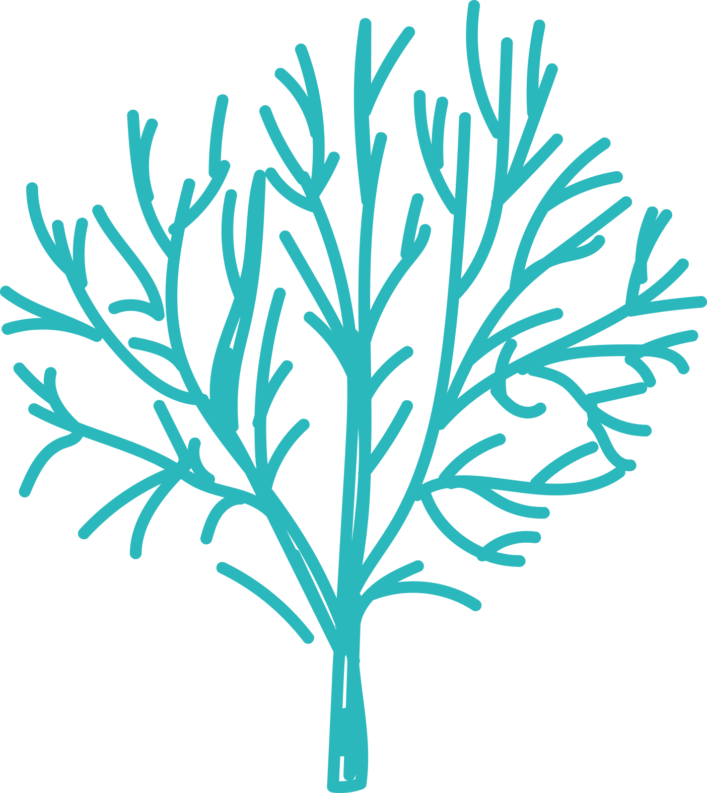Illustration of a blue coral reef branch with intricate, branching structure on a black background.