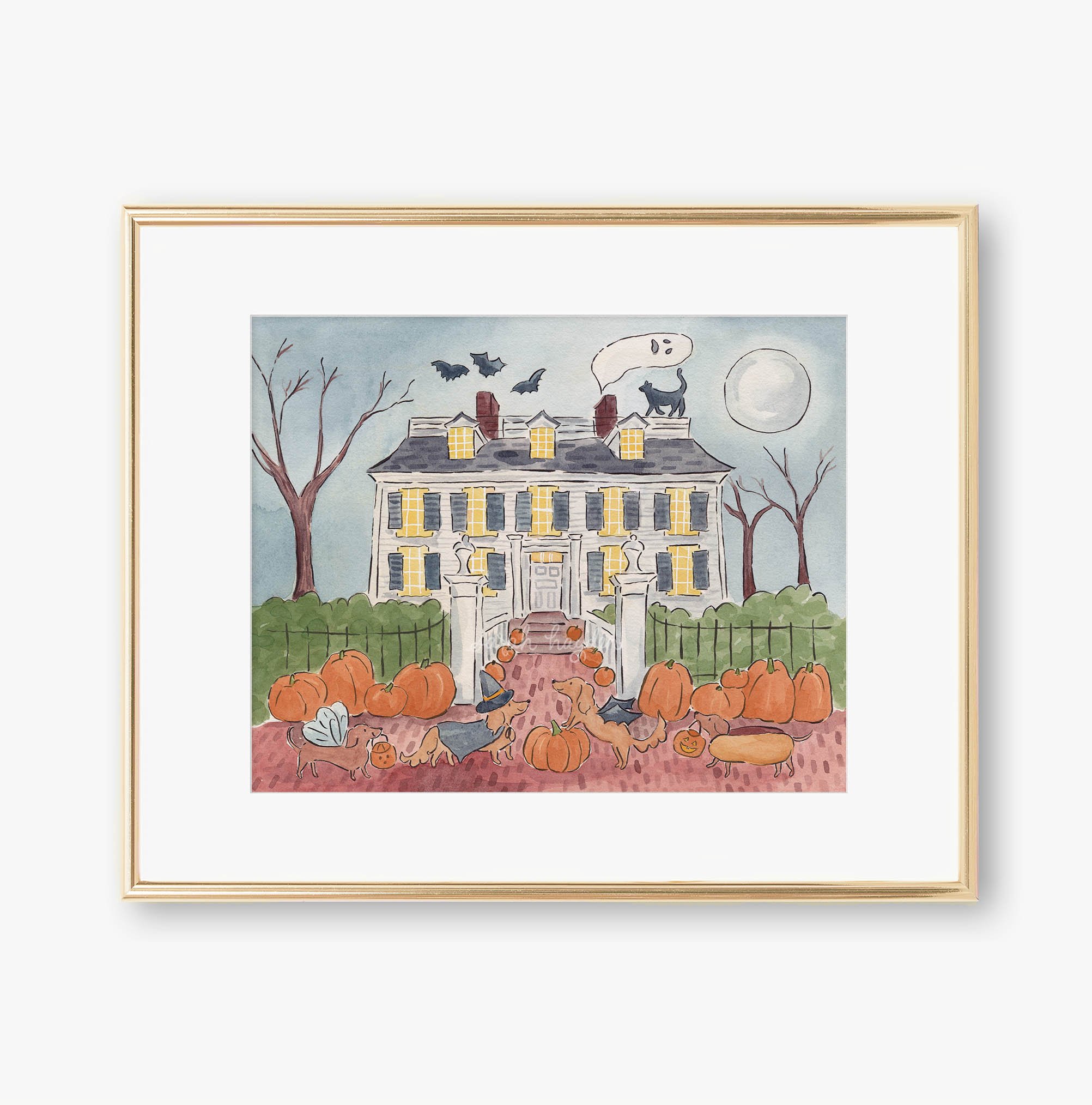 Dachshunds Trick or Treating at Ropes Mansion Print