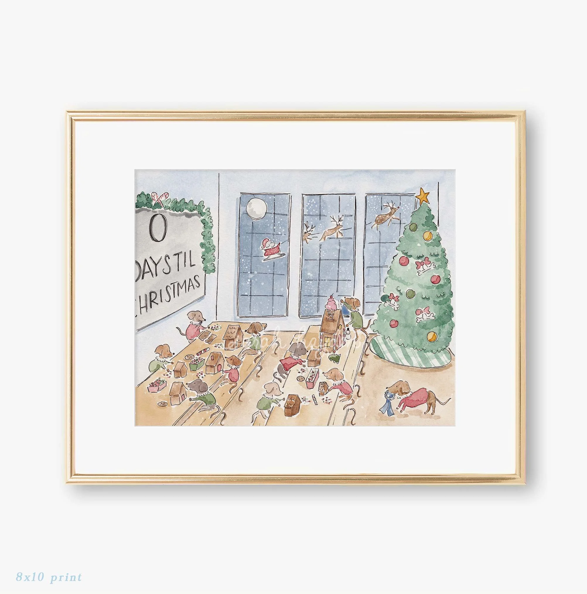 Dachshund Elves Gingerbread Competition 8x10 Watercolor Art Print by Sarah Hayden.jpg