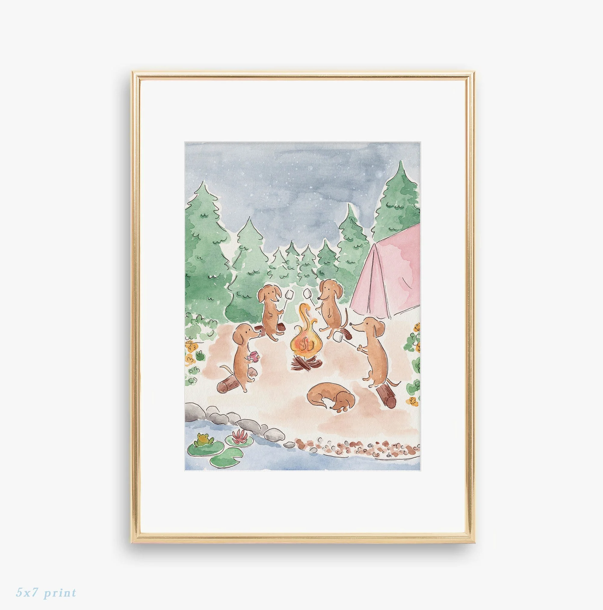 Dachshunds Camping 5x7 Watercolor Art Print - Sarah Hayden.jpg