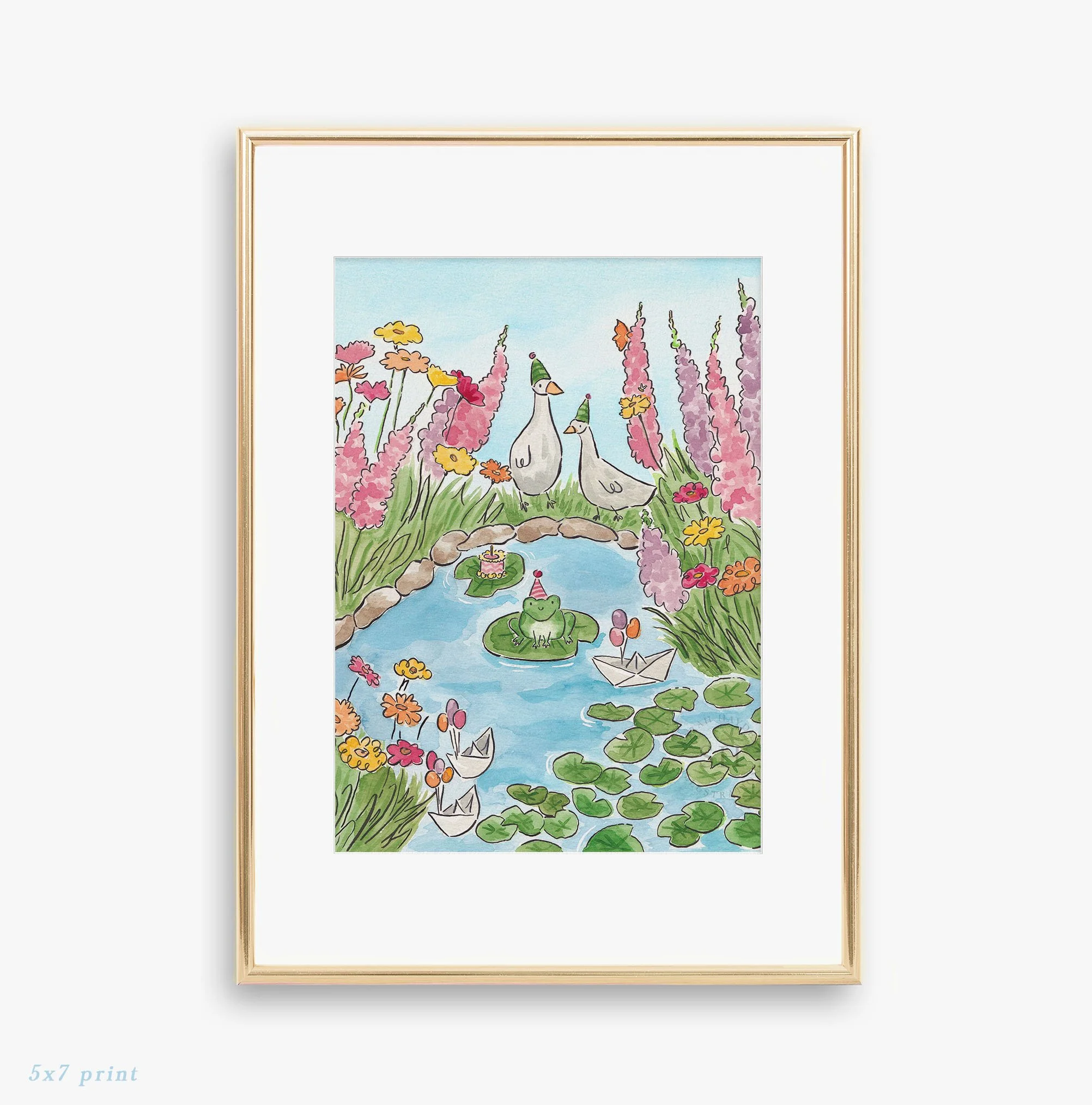Frog Pond Party 5x7 Watercolor Print Copyright Sarah Hayden.jpg