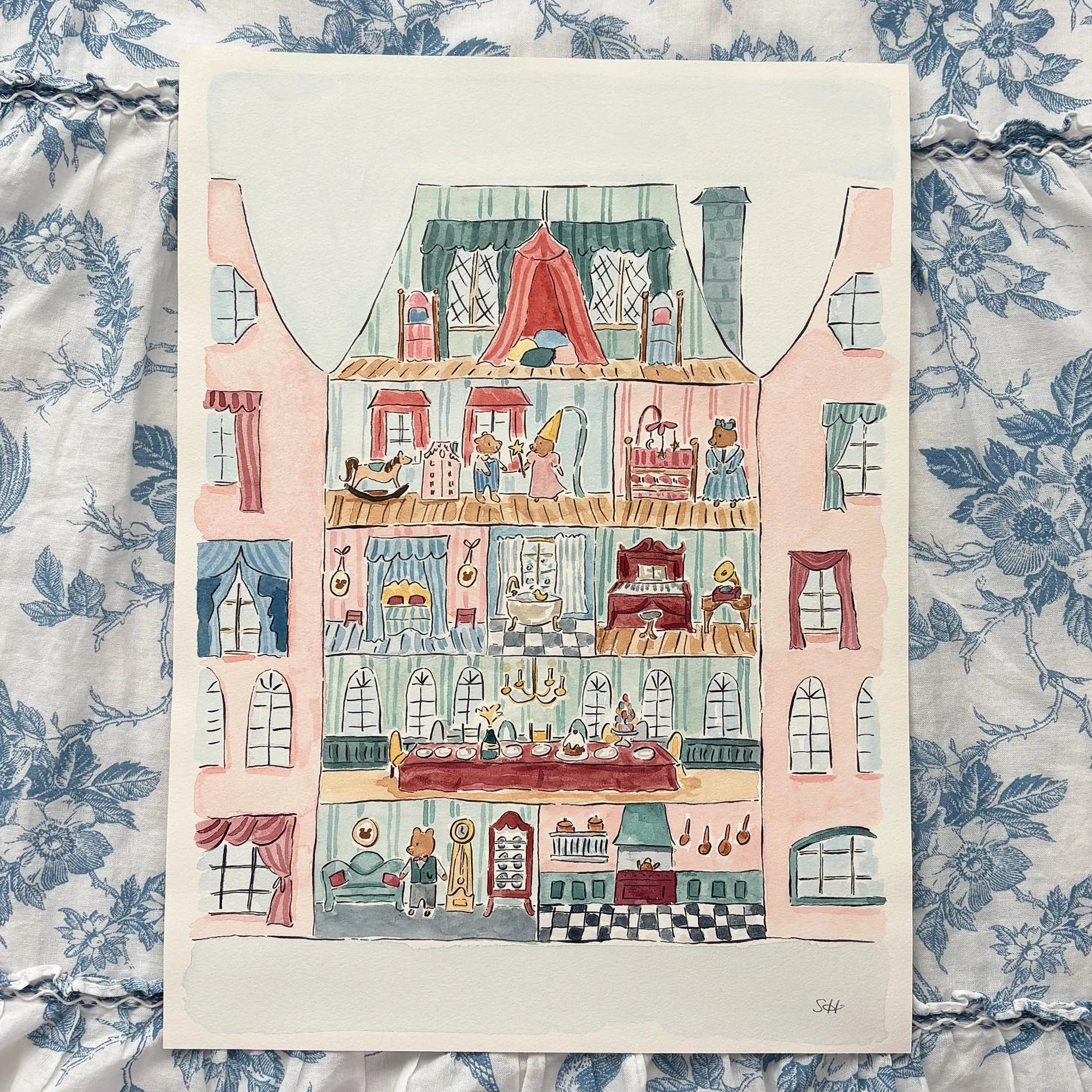 Teddy Bear Dollhouse Original Painting by Sarah Hayden 1.jpg