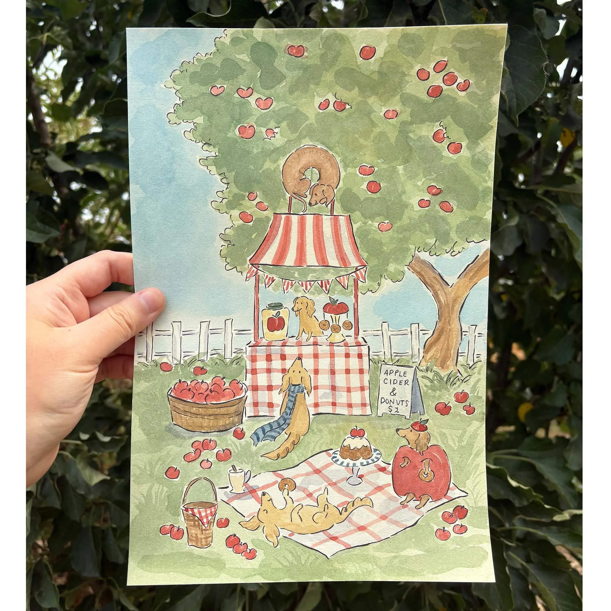 Dachshund Apple Orchard Original Painting by Sarah Hayden.jpg