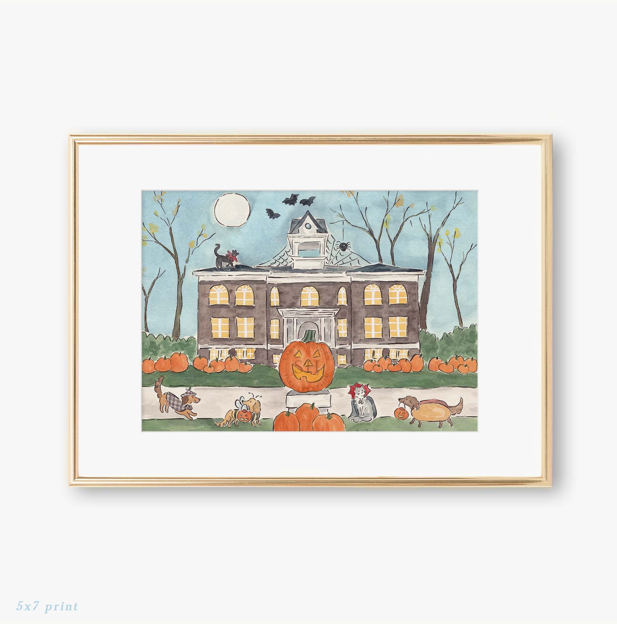 Dachshund Halloweentown 5x7 Watercolor Art Print by Sarah Hayden.jpg