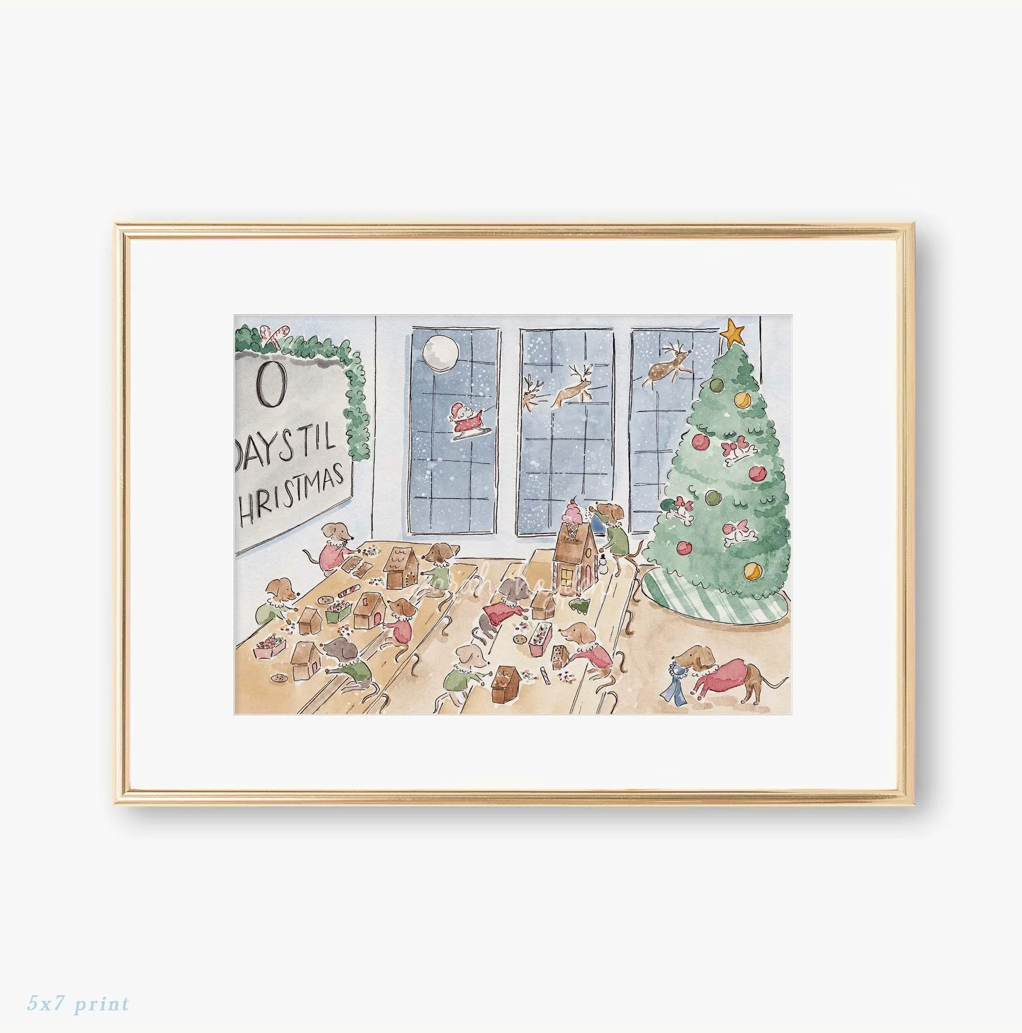 Dachshund Elves Gingerbread Competition 5x7 Watercolor Art Print by Sarah Hayden.jpg