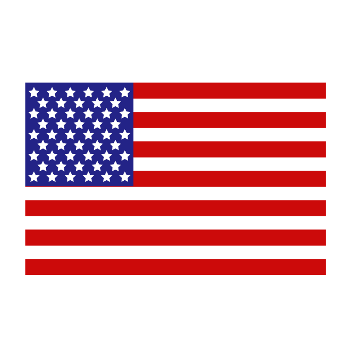 American flag with 50 white stars on blue field and 13 red and white stripes.