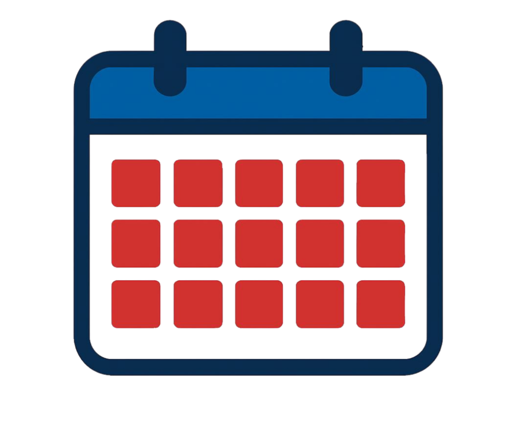 Digital calendar with red highlights on specific dates.