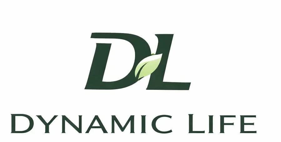 Logo featuring the initials 'DL' with a leaf in the center, and the words 'DYNAMIC LIFE' underneath.