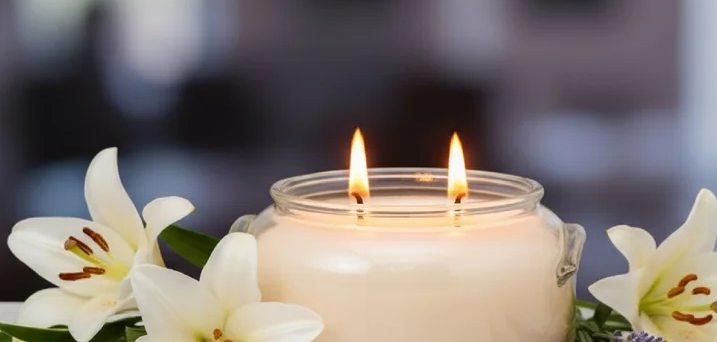 A lit white candle in a glass jar surrounded by white lilies.  With the name Luminess, this is a symbol of our motto which is "make life brighter".  We want to help you make your life brighter in the ways that we can.