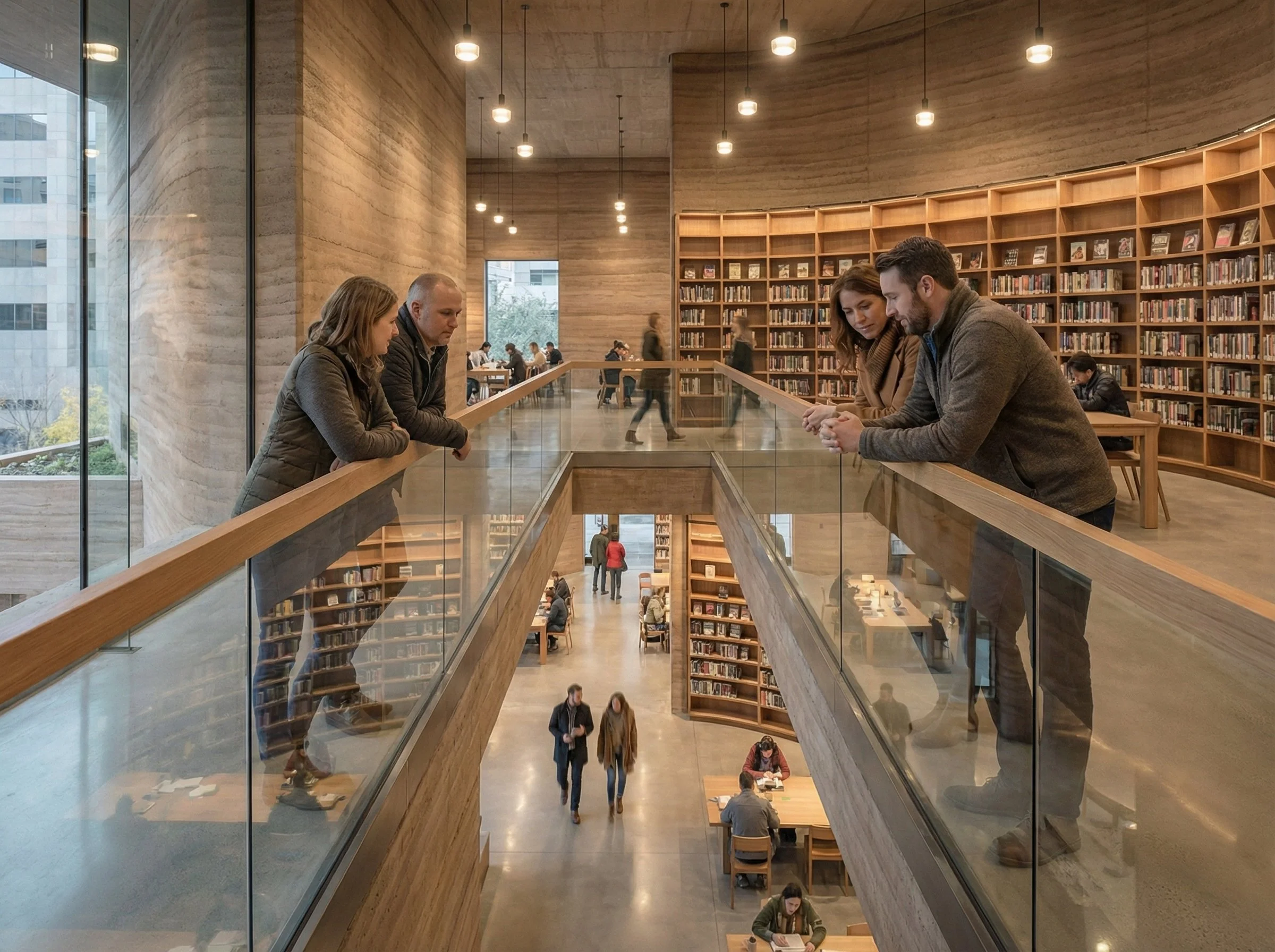 Circulation becomes a spatial experience, allowing users to observe and be observed.
Movement reinforces the collective nature of the library.