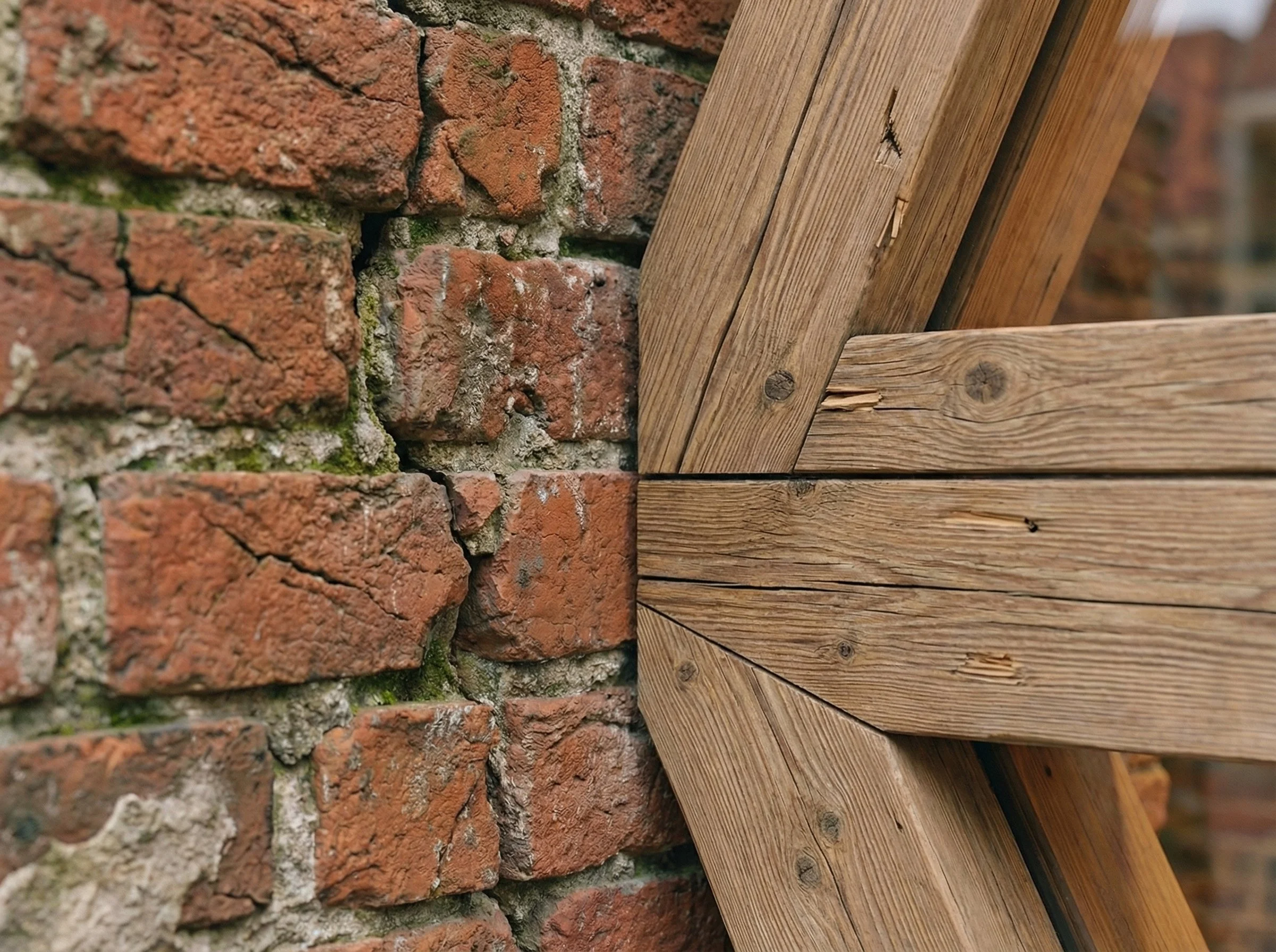 Where timber meets brick, the connection feels almost careful, as if the new structure is aware of the fragility of what it touches. The joint becomes a moment of respect, holding both materials in tension without forcing them into uniformity.