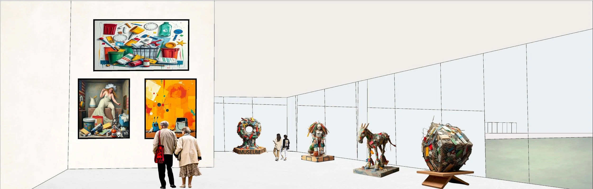 The gallery spaces are designed as neutral containers that foreground the exhibited objects. Their simplicity allows different stories of waste and transformation to emerge.