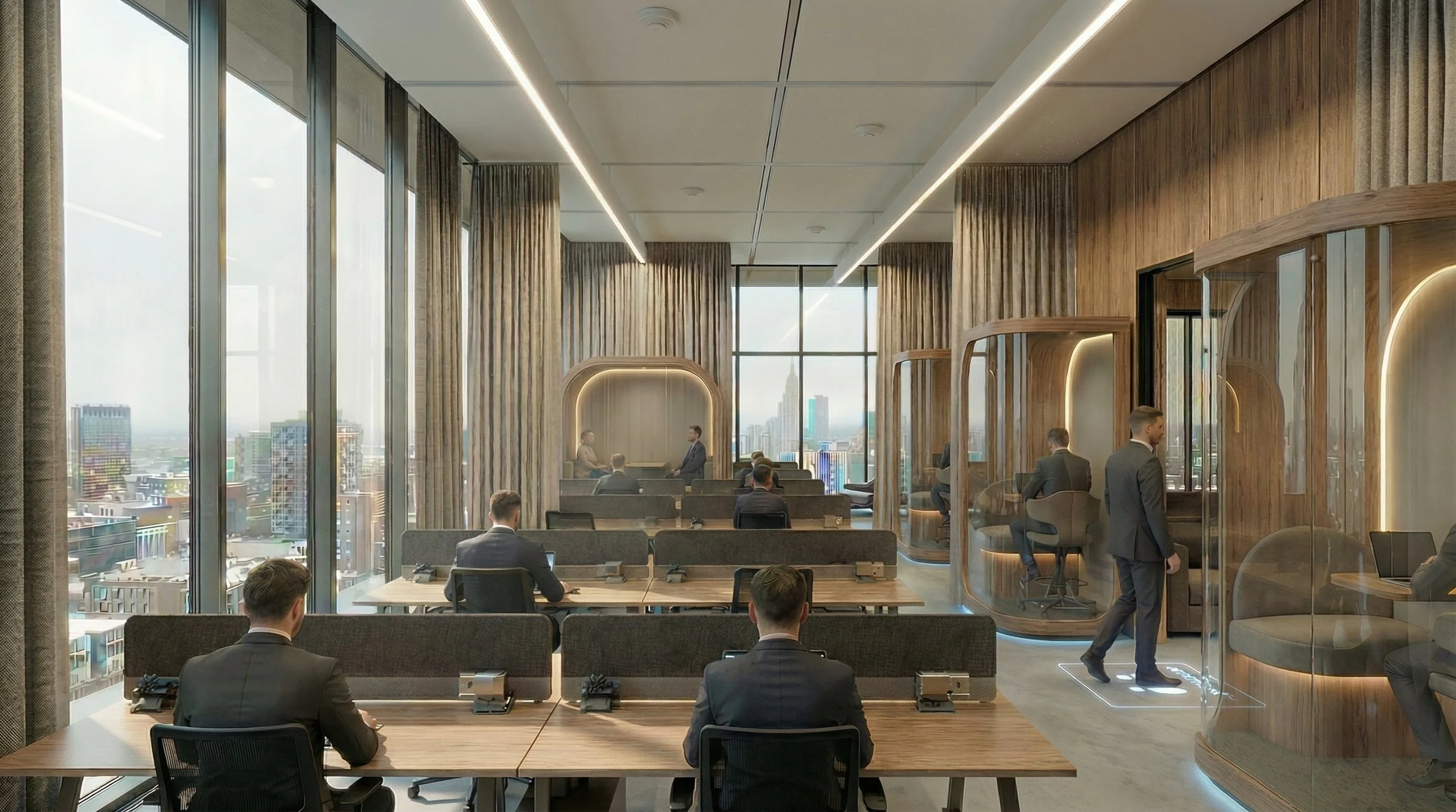 A cognitive office is structured around human mental processes rather than functions or departments.
It organizes space according to attention, duration, interaction, and cognitive load.